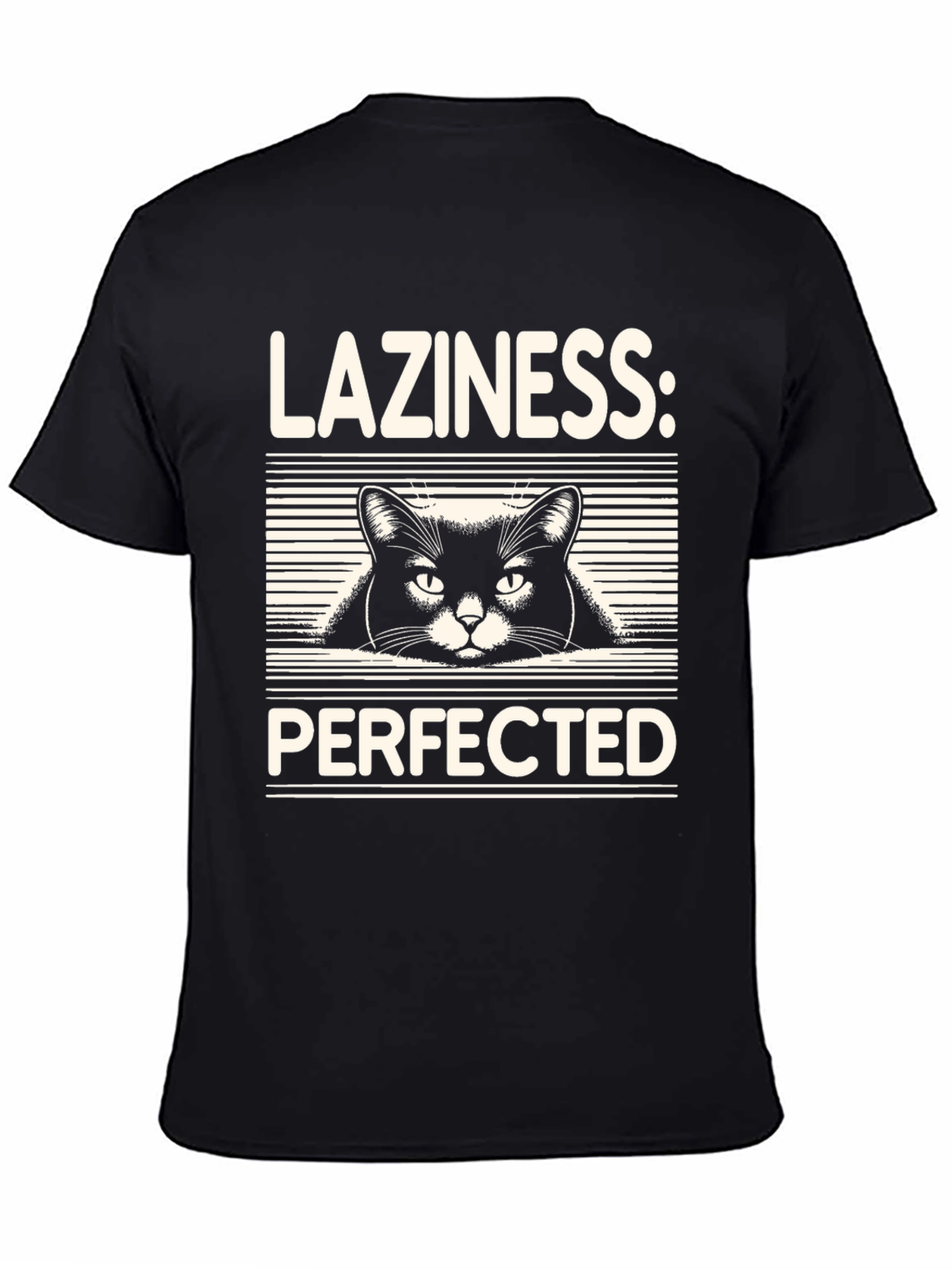 Laziness Perfected Cat Graphic Tee - Black