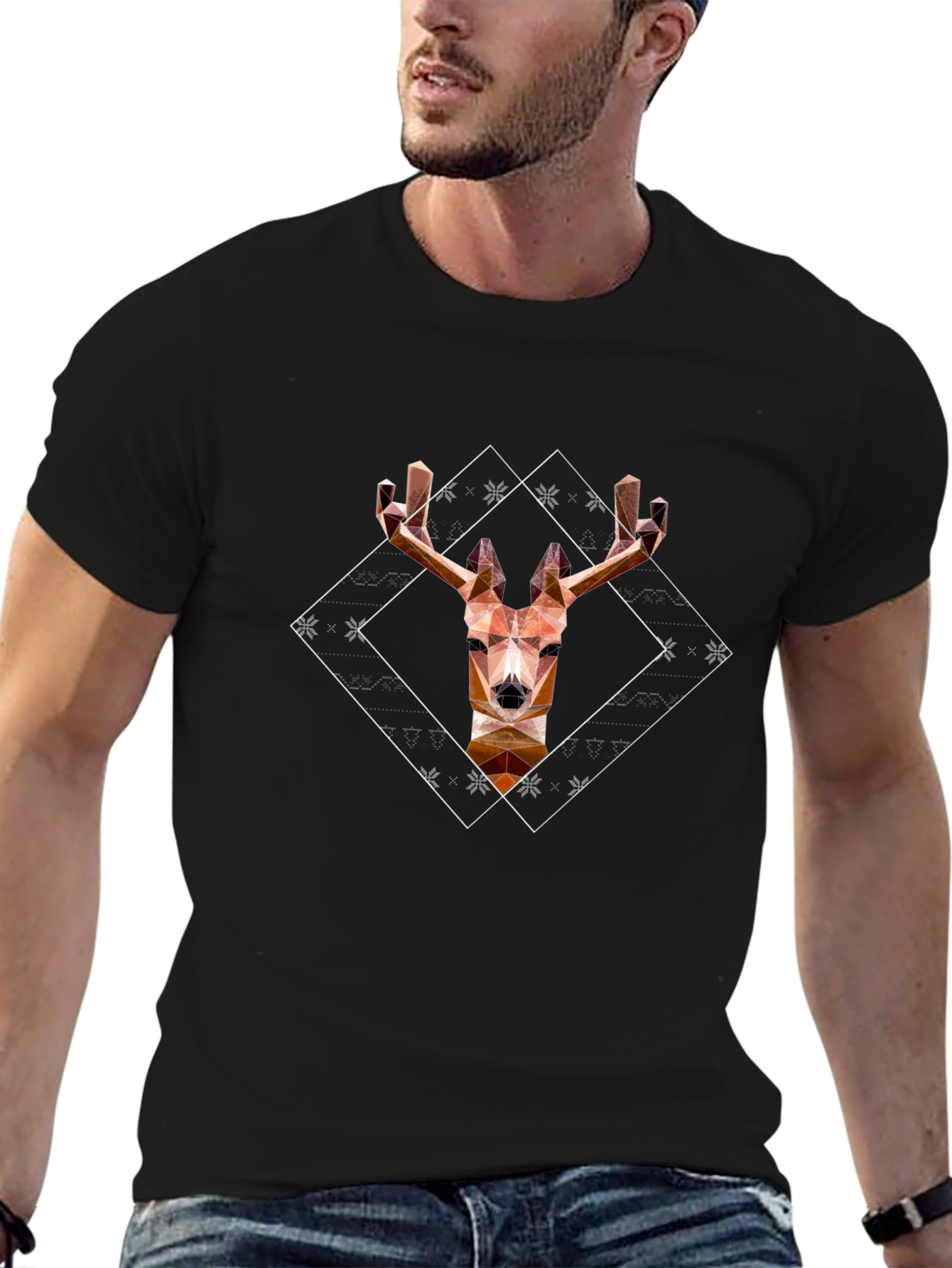 Geometric Deer Graphic Tee - Stylish Black T-Shirt