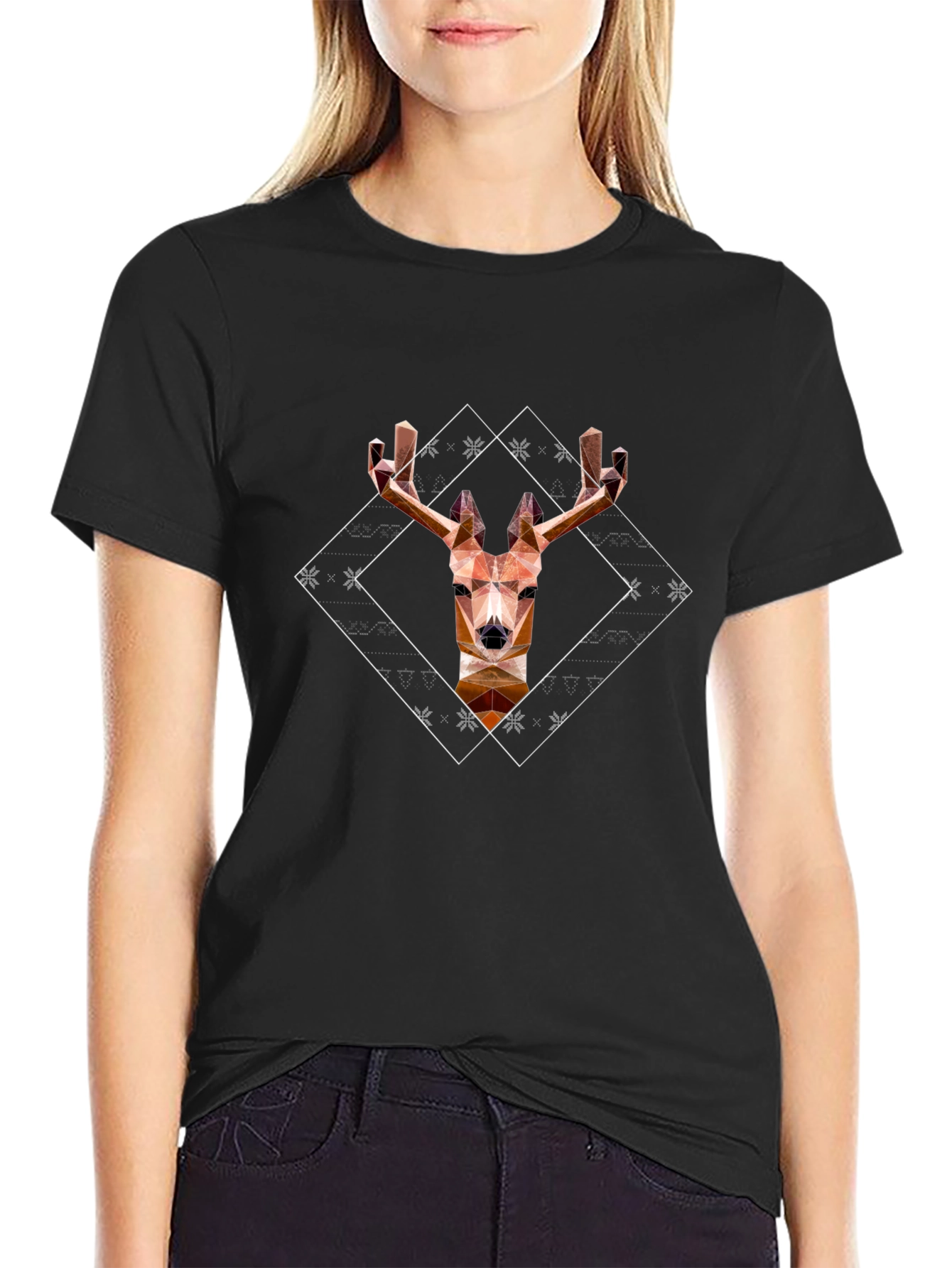 Geometric Deer Graphic Tee - Stylish Black T-Shirt