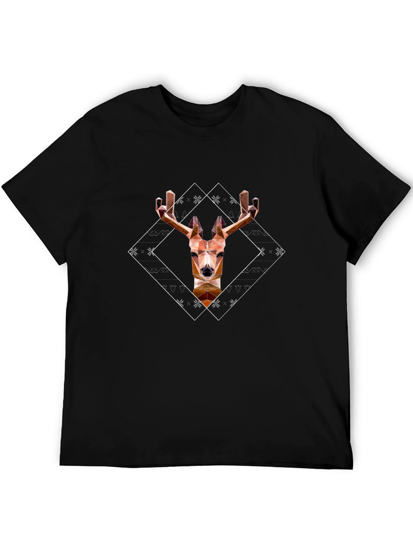 Geometric Deer Graphic Tee - Stylish Black T-Shirt
