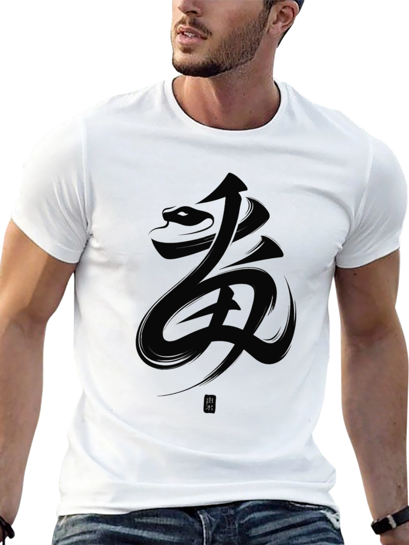 Mens Black T-Shirt with Unique Graphic Print