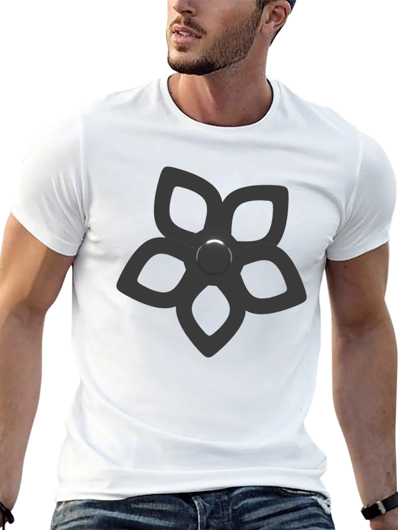 Mens Black Graphic Tee - Flower Power
