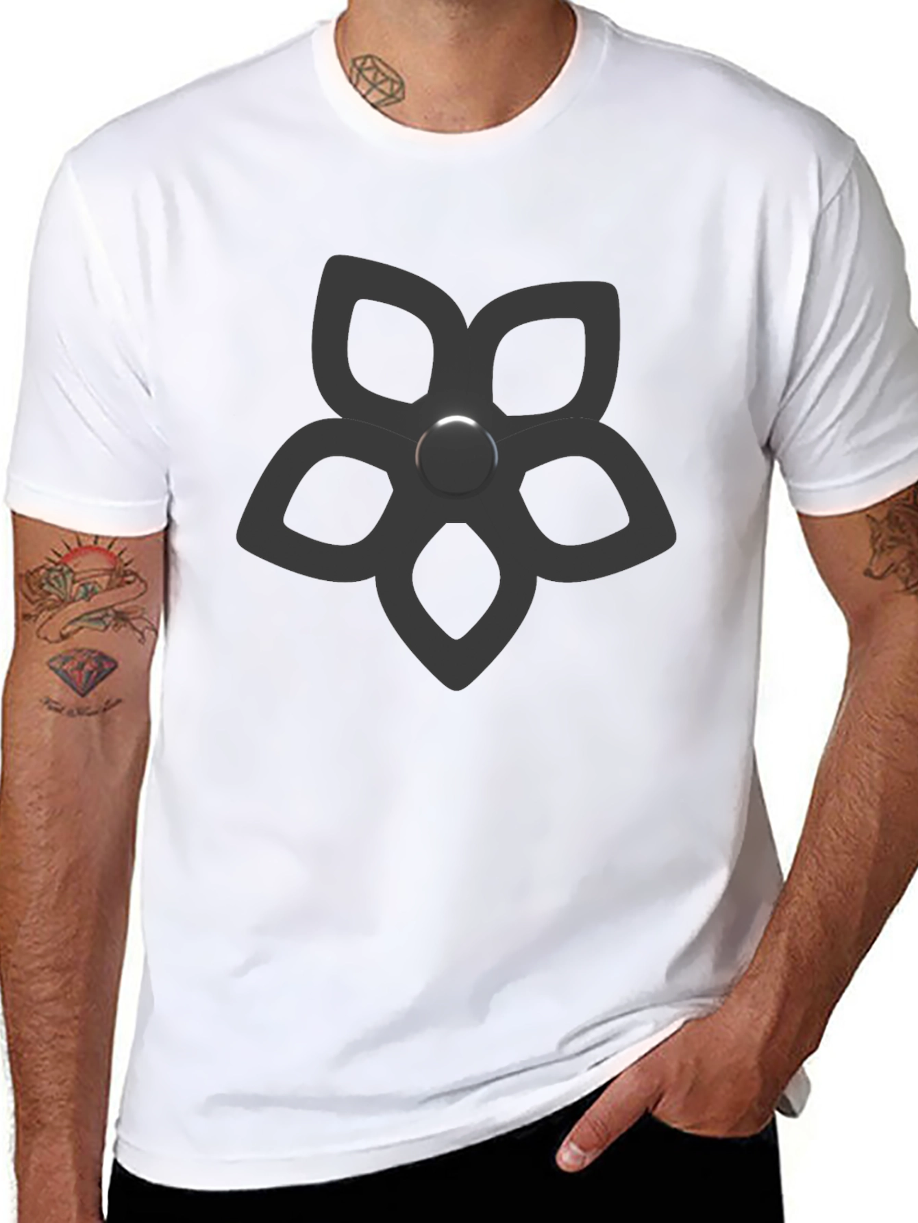 Mens Black Graphic Tee - Flower Power