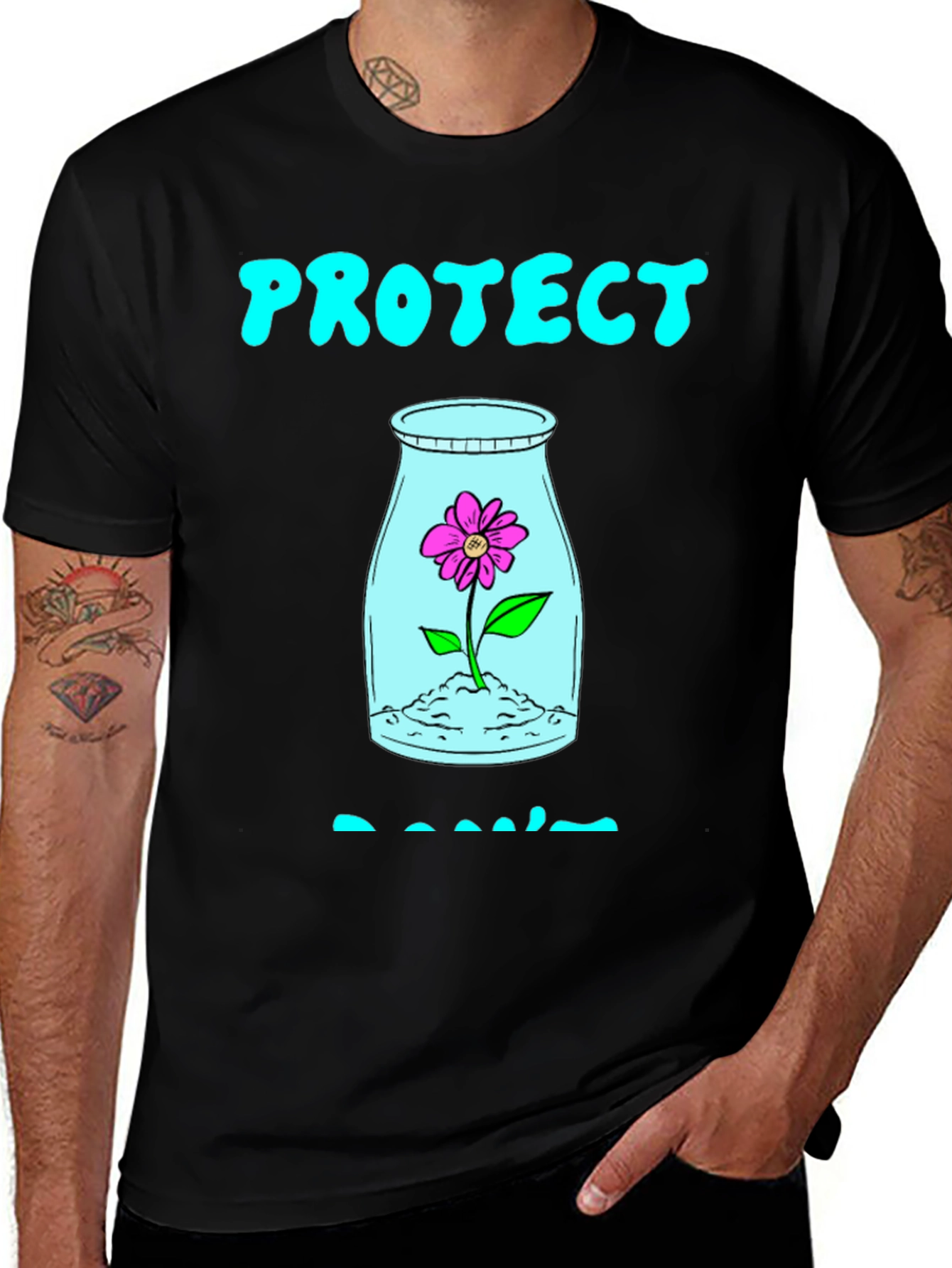 Protect Plants T-Shirt - Black Cotton Graphic Tee