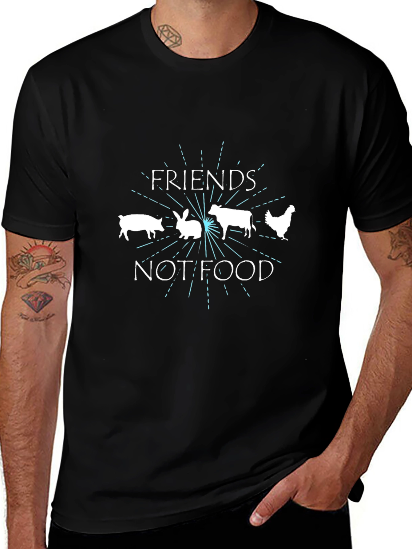 Vegan Friends Not Food Black T-Shirt