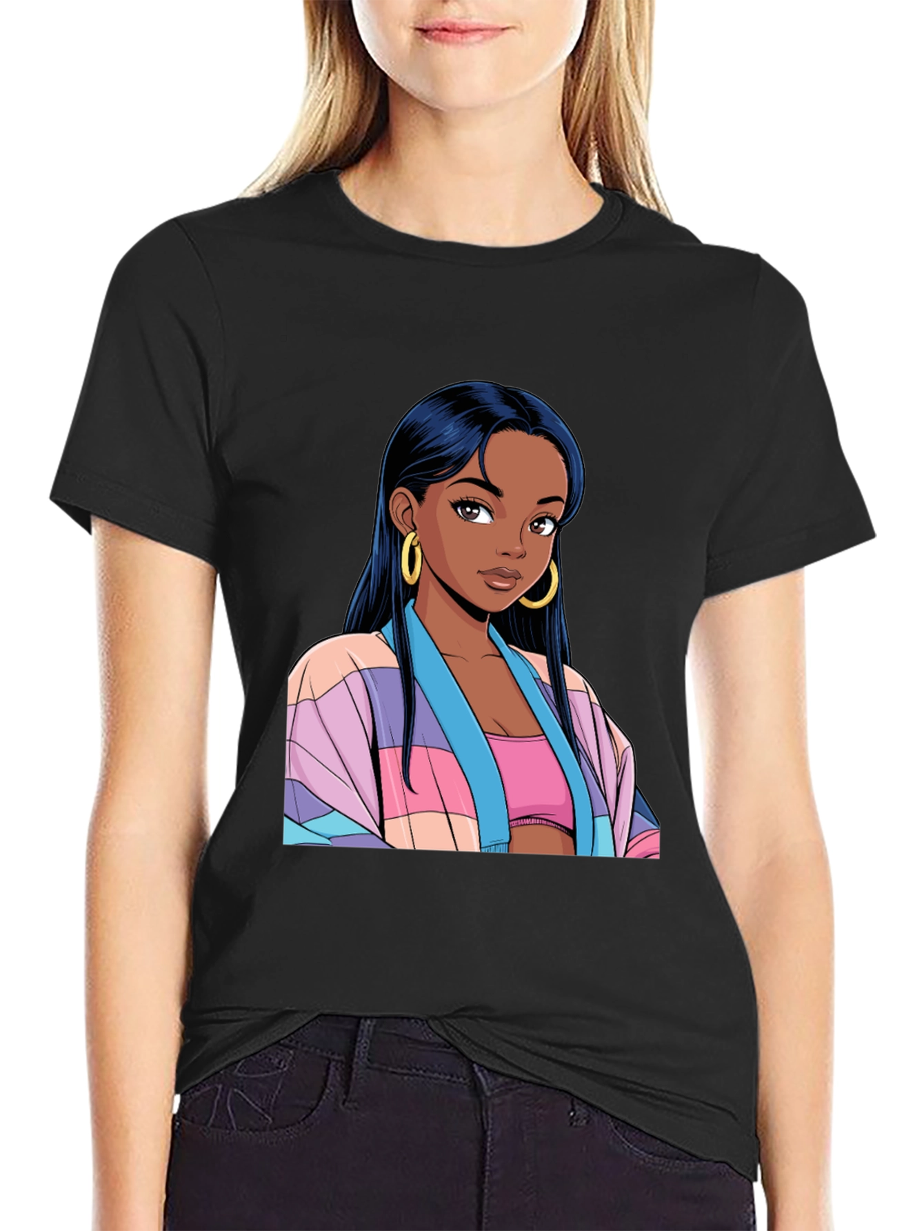 Anime Girl Graphic Black T-Shirt