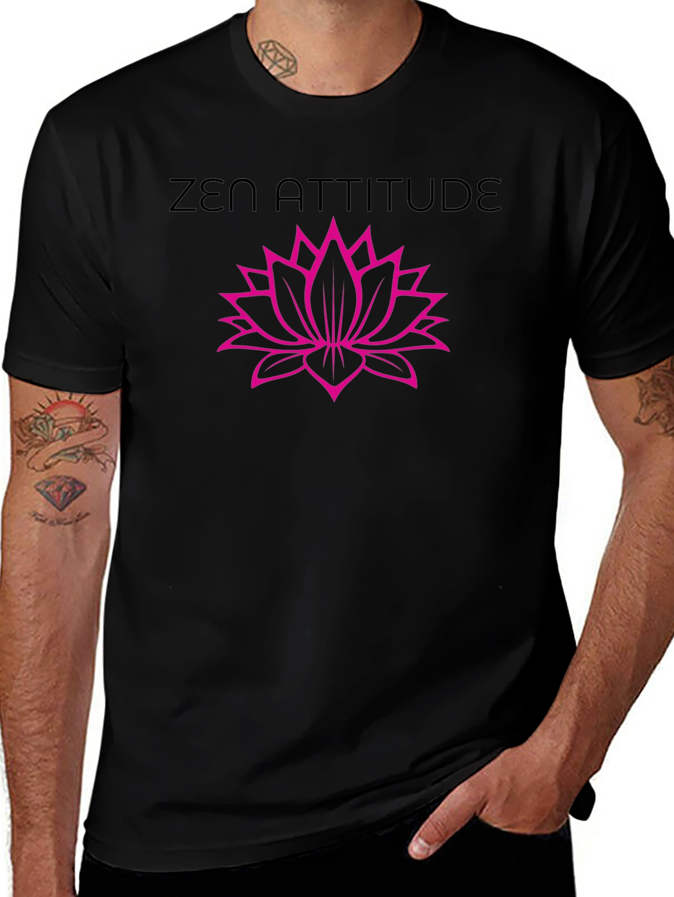Zen Attitude Lotus Flower Black Graphic T-Shirt