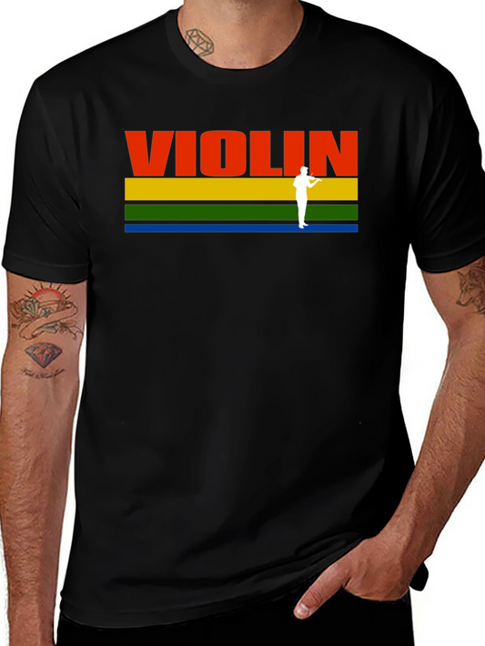 Violin T-Shirt: Colorful Striped Musical Tee