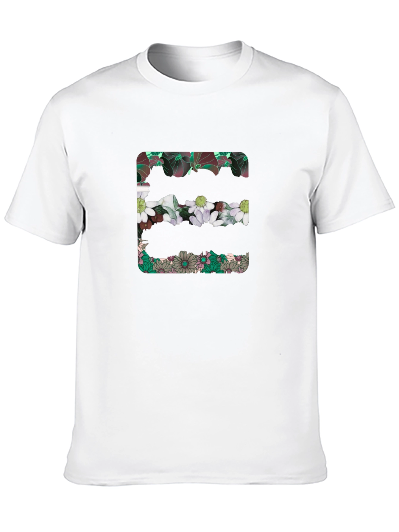 Floral Initial E Black T-Shirt