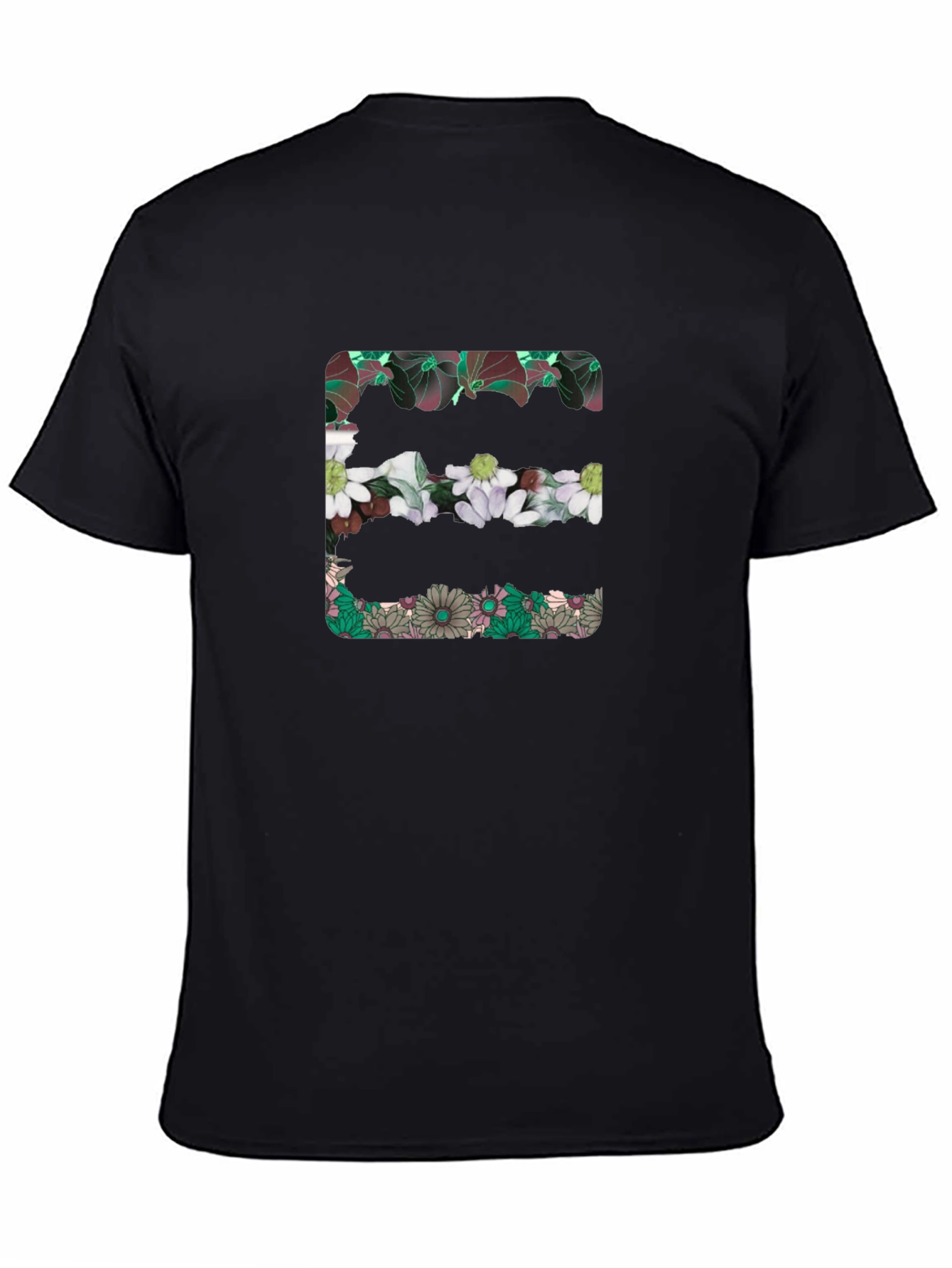 Floral Initial E Black T-Shirt