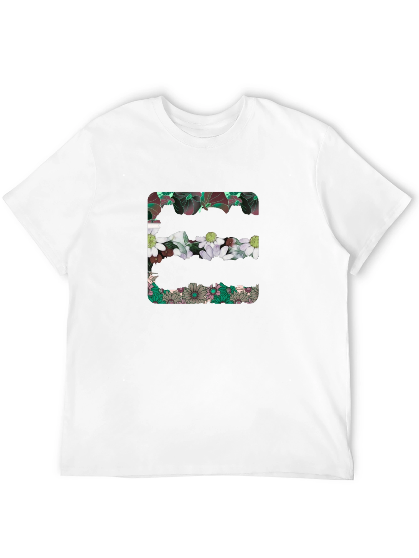 Floral Initial E Black T-Shirt