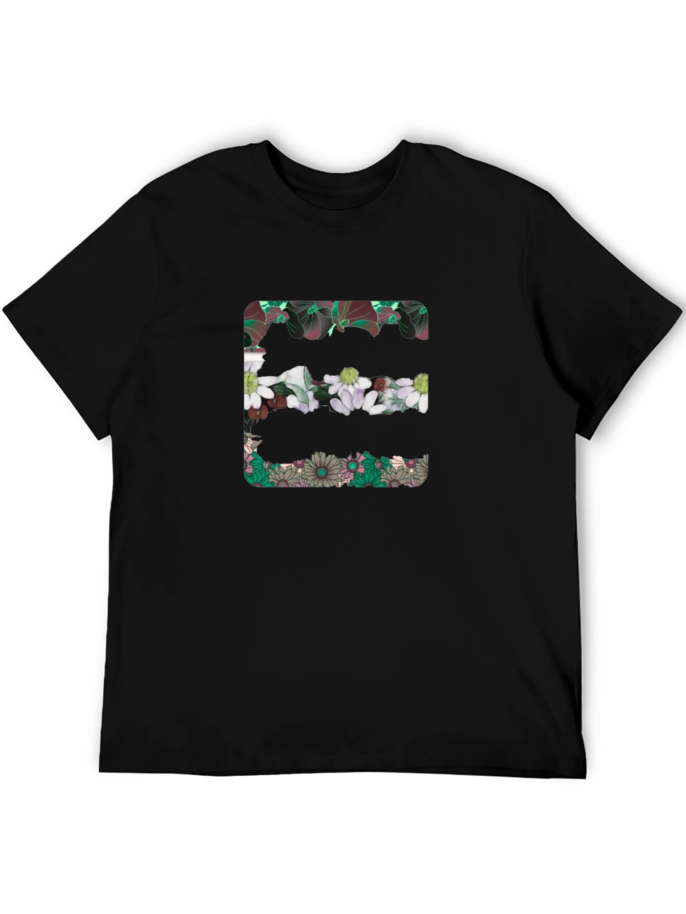 Floral Initial E Black T-Shirt
