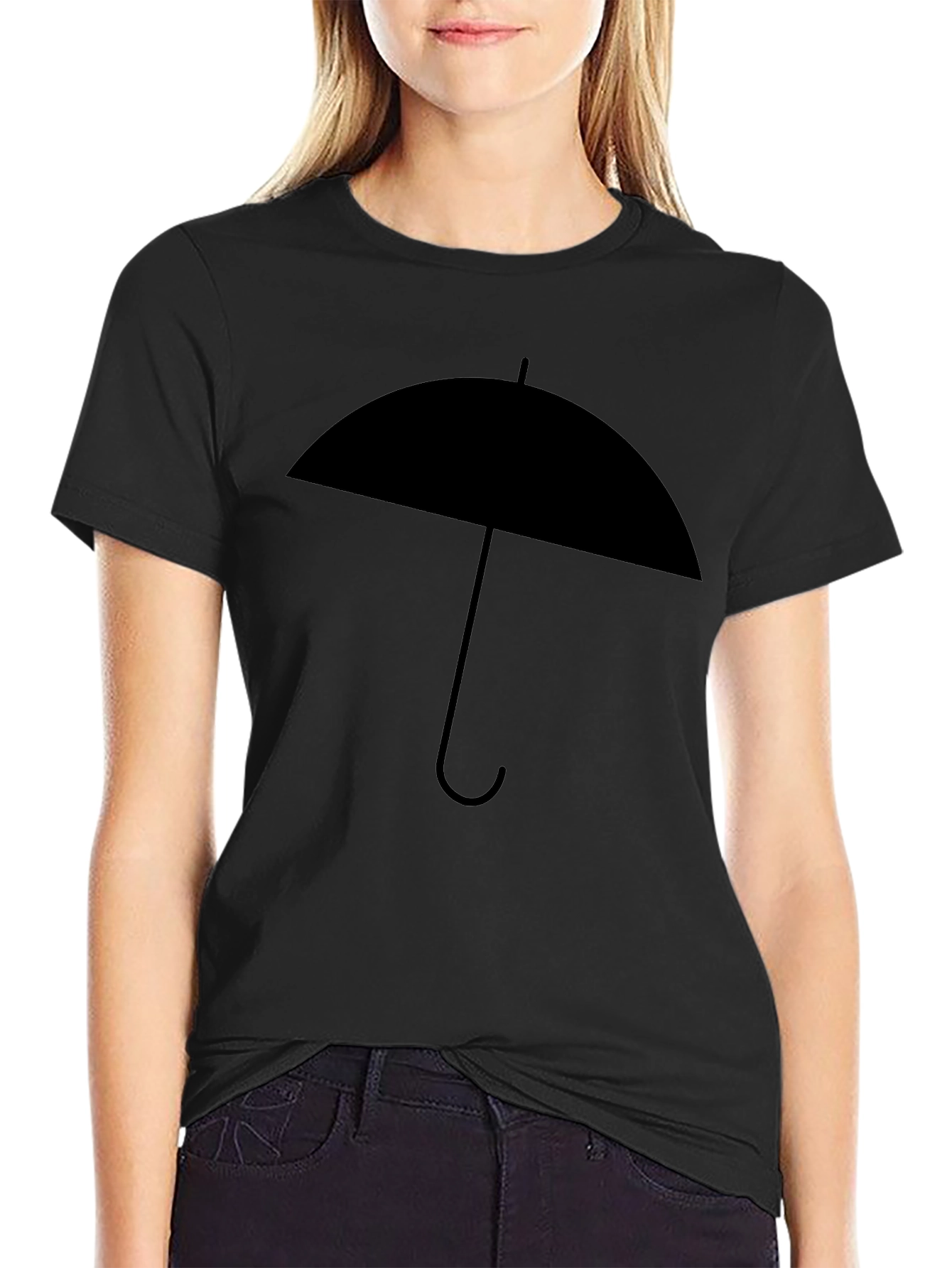 Umbrella Graphic Tee - Modern Black Cotton T-Shirt