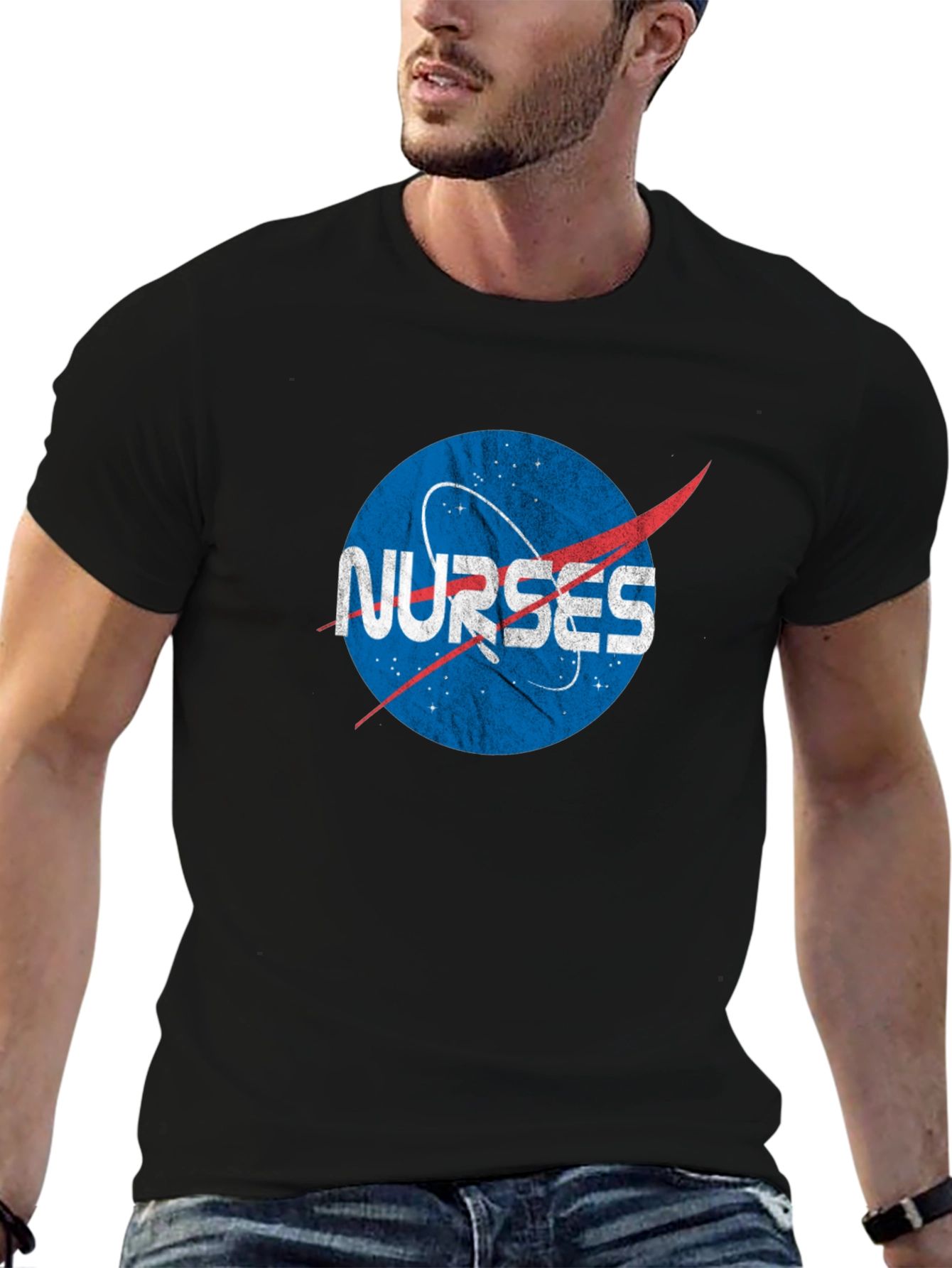Nurses NASA Logo Black T-Shirt