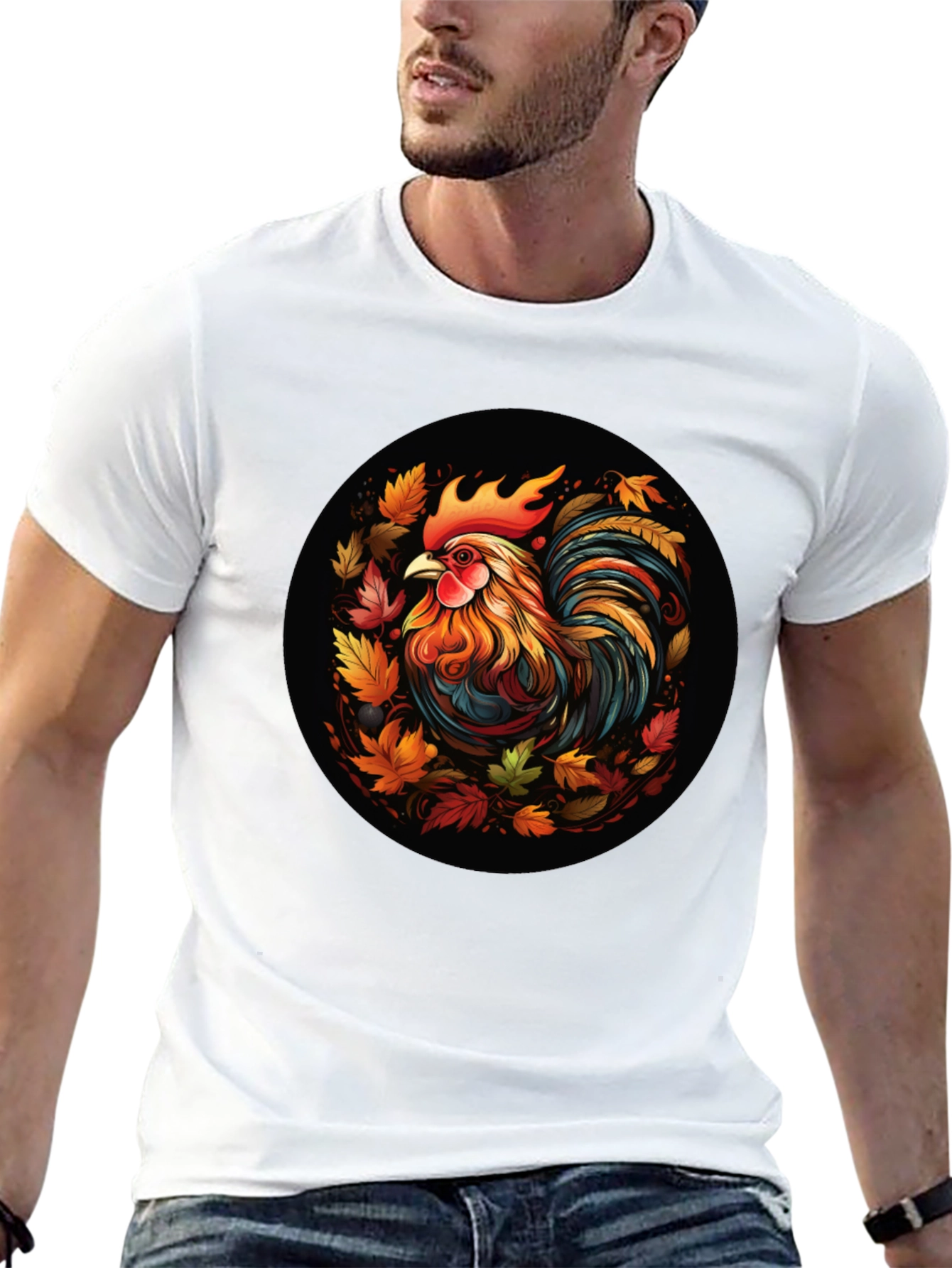 Autumn Rooster T-Shirt - Artistic Fall Design