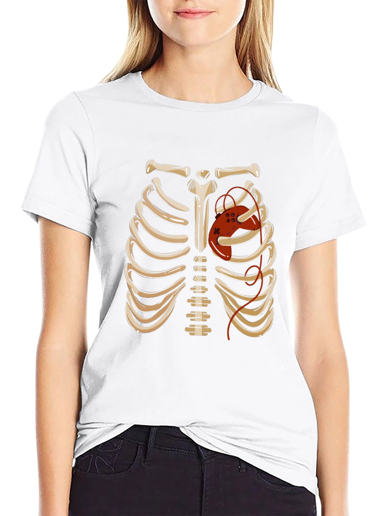 Skeleton Ribcage Gaming Heart Graphic Tee