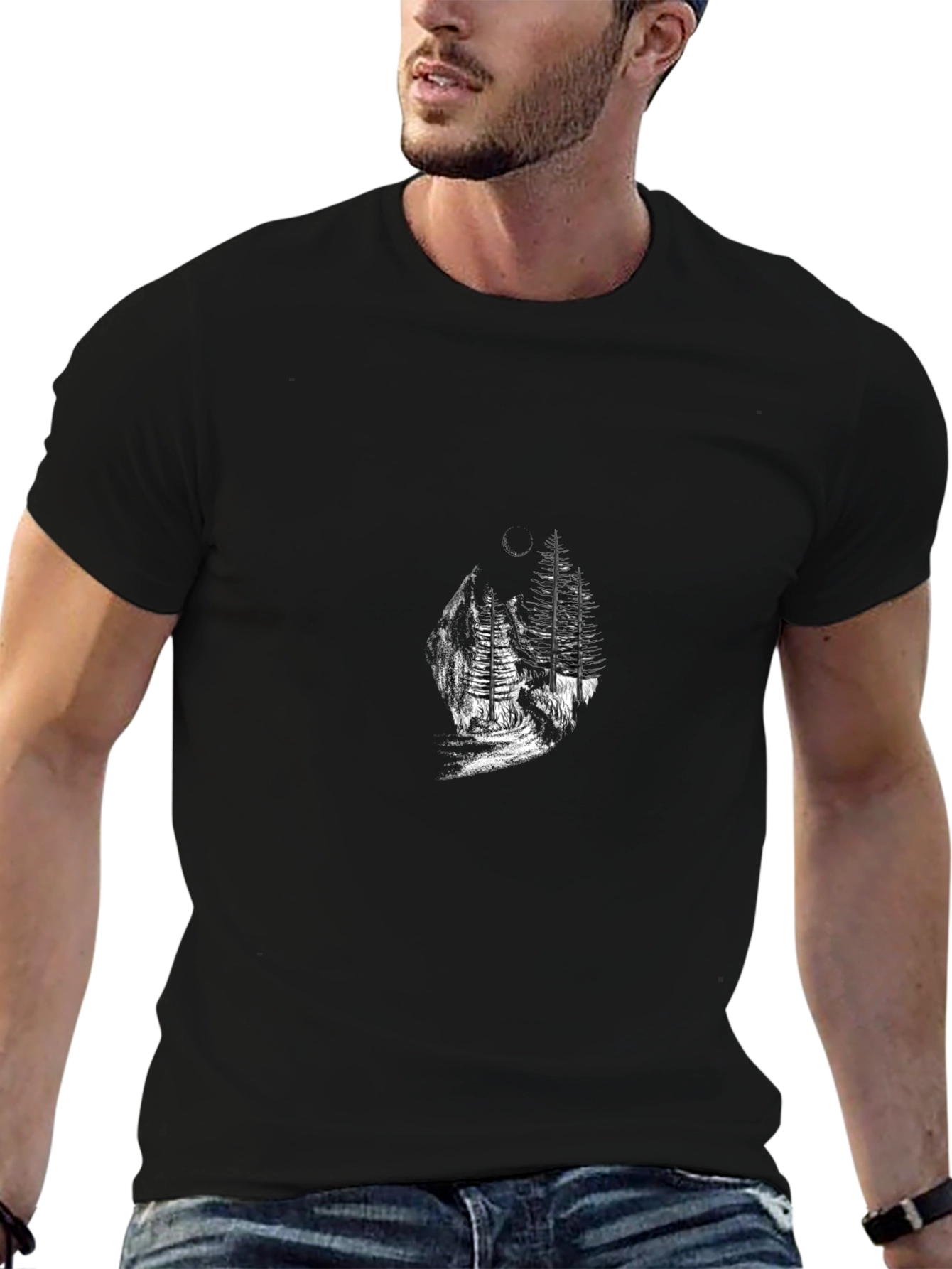 Mens Black Nature Graphic Tee - Casual Style
