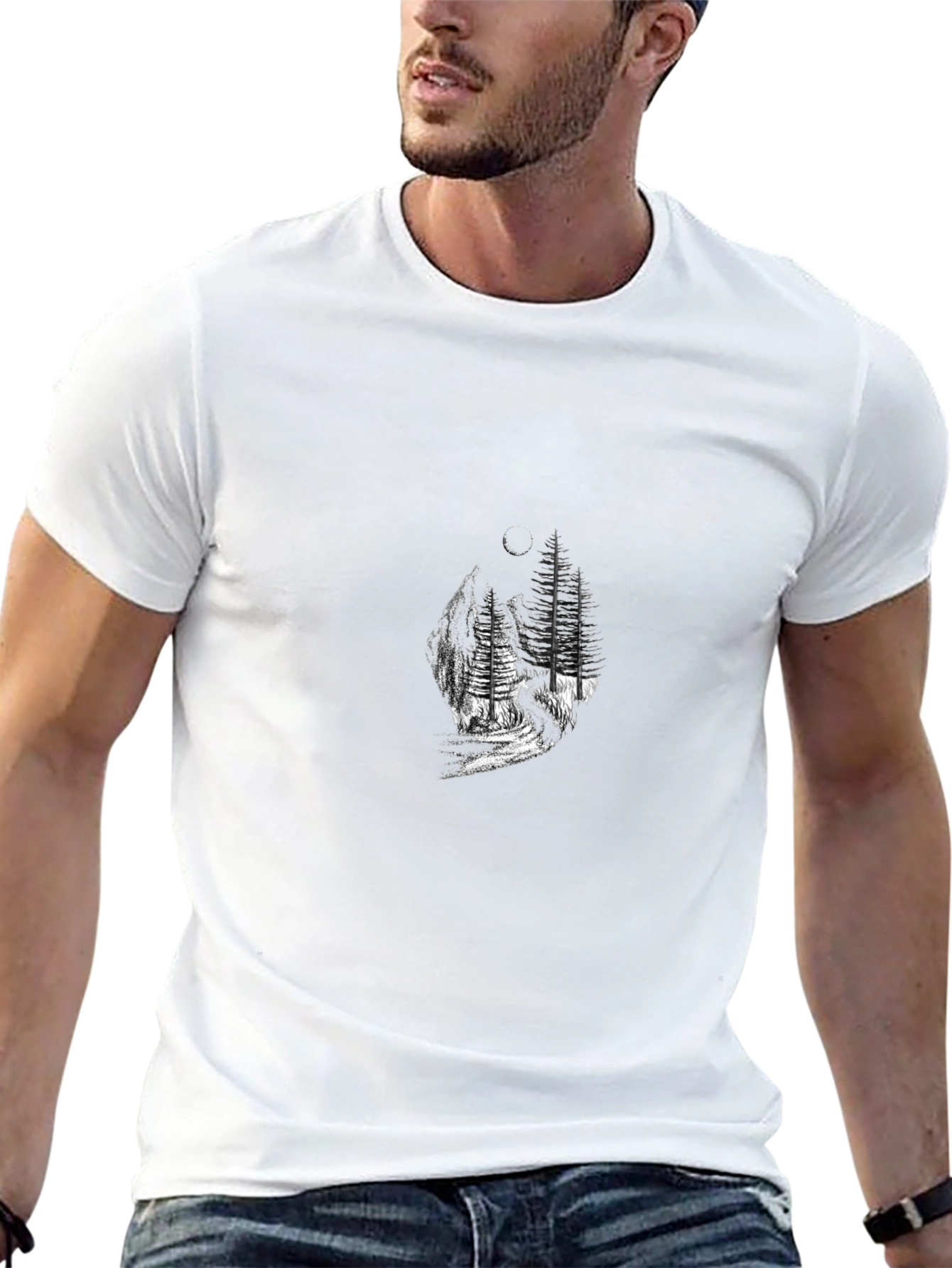 Mens Black Nature Graphic Tee - Casual Style