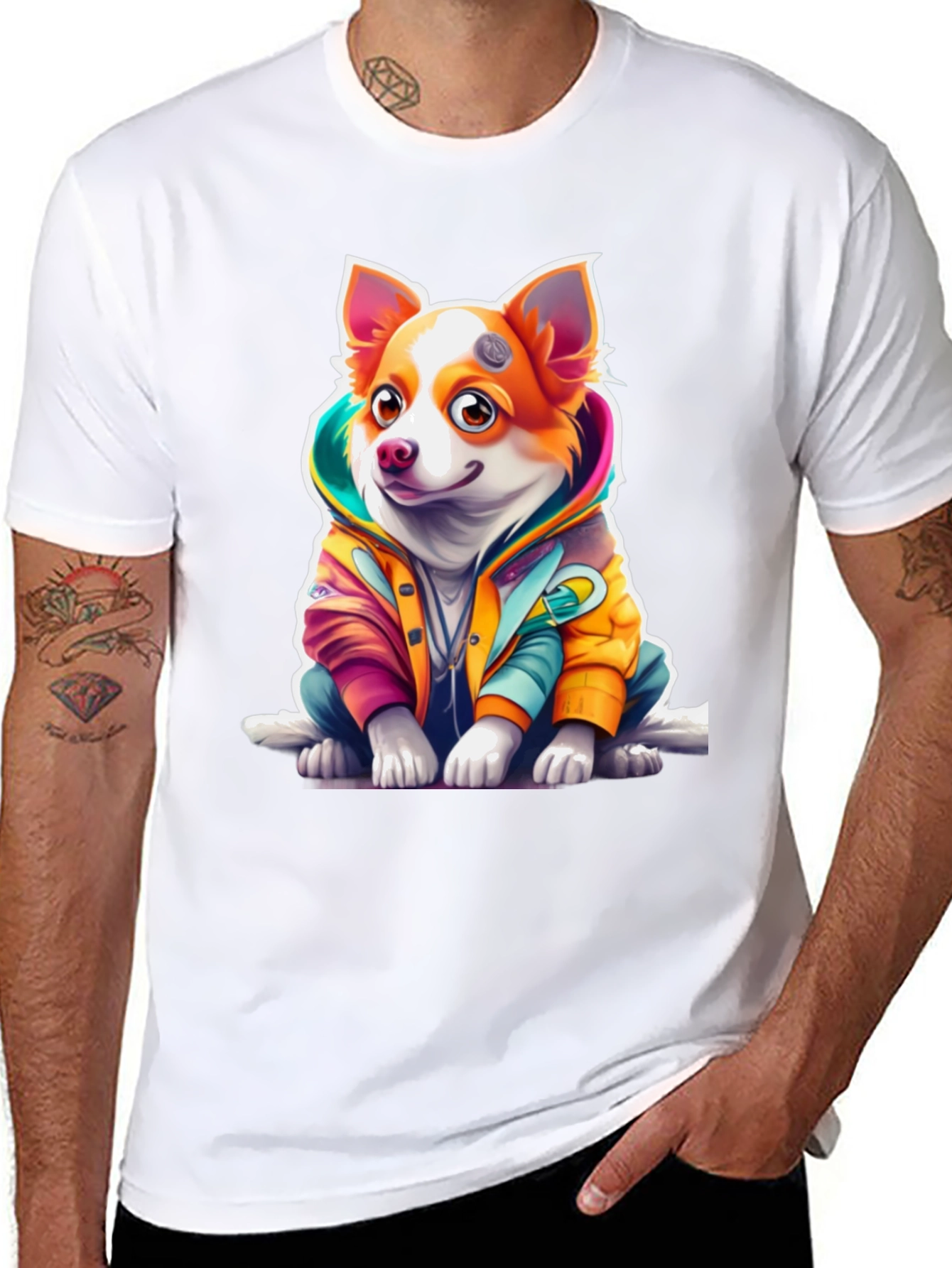 Dog in Hoodie Graphic T-Shirt