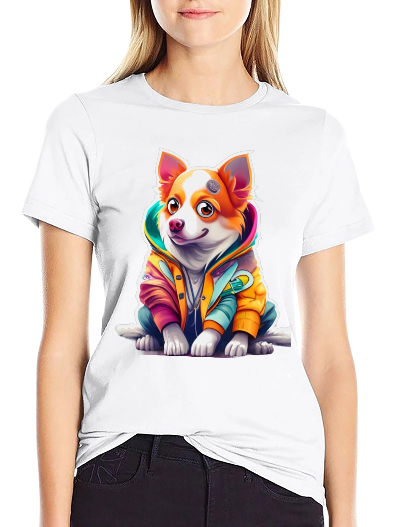 Dog in Hoodie Graphic T-Shirt