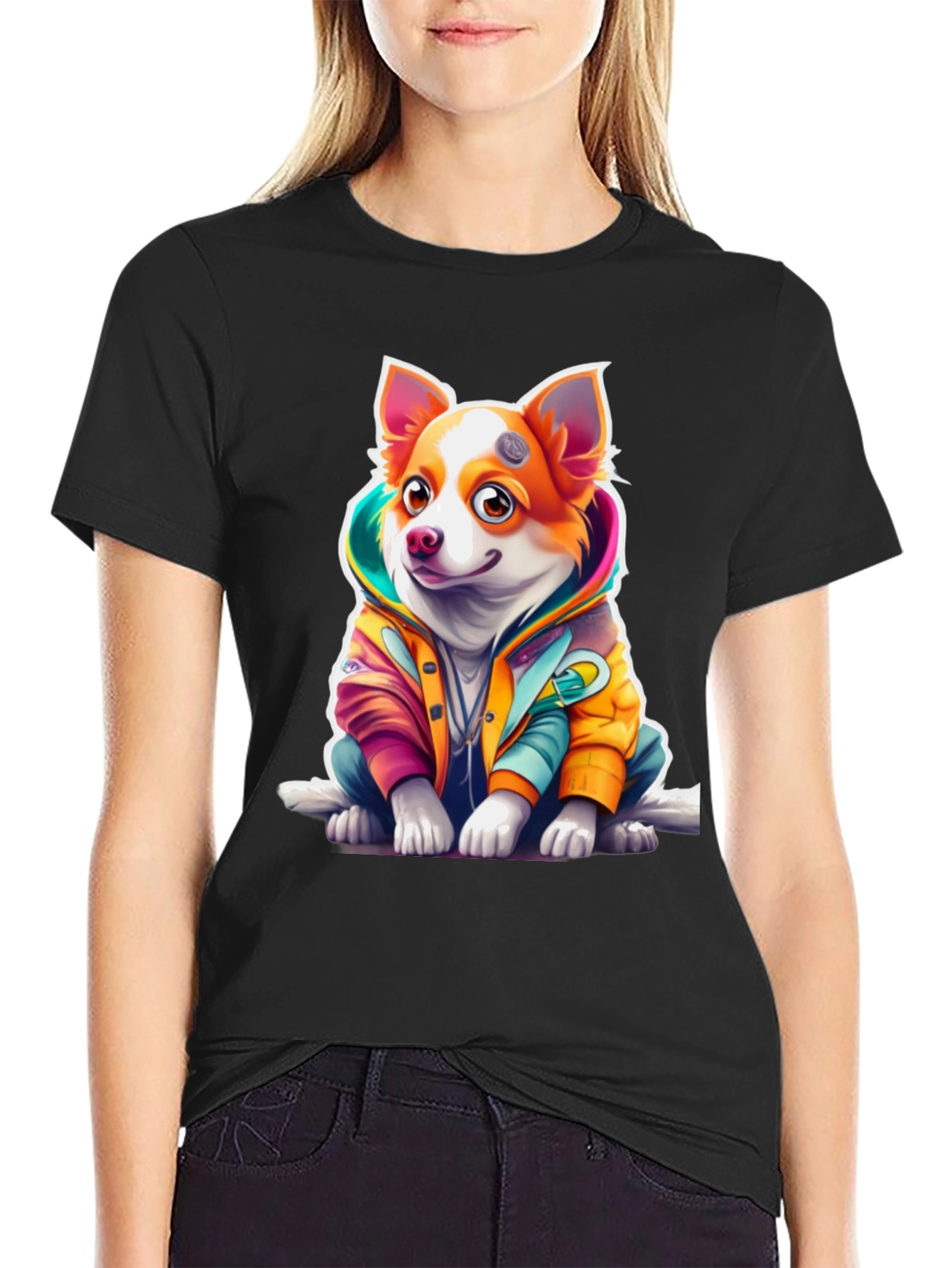 Dog in Hoodie Graphic T-Shirt