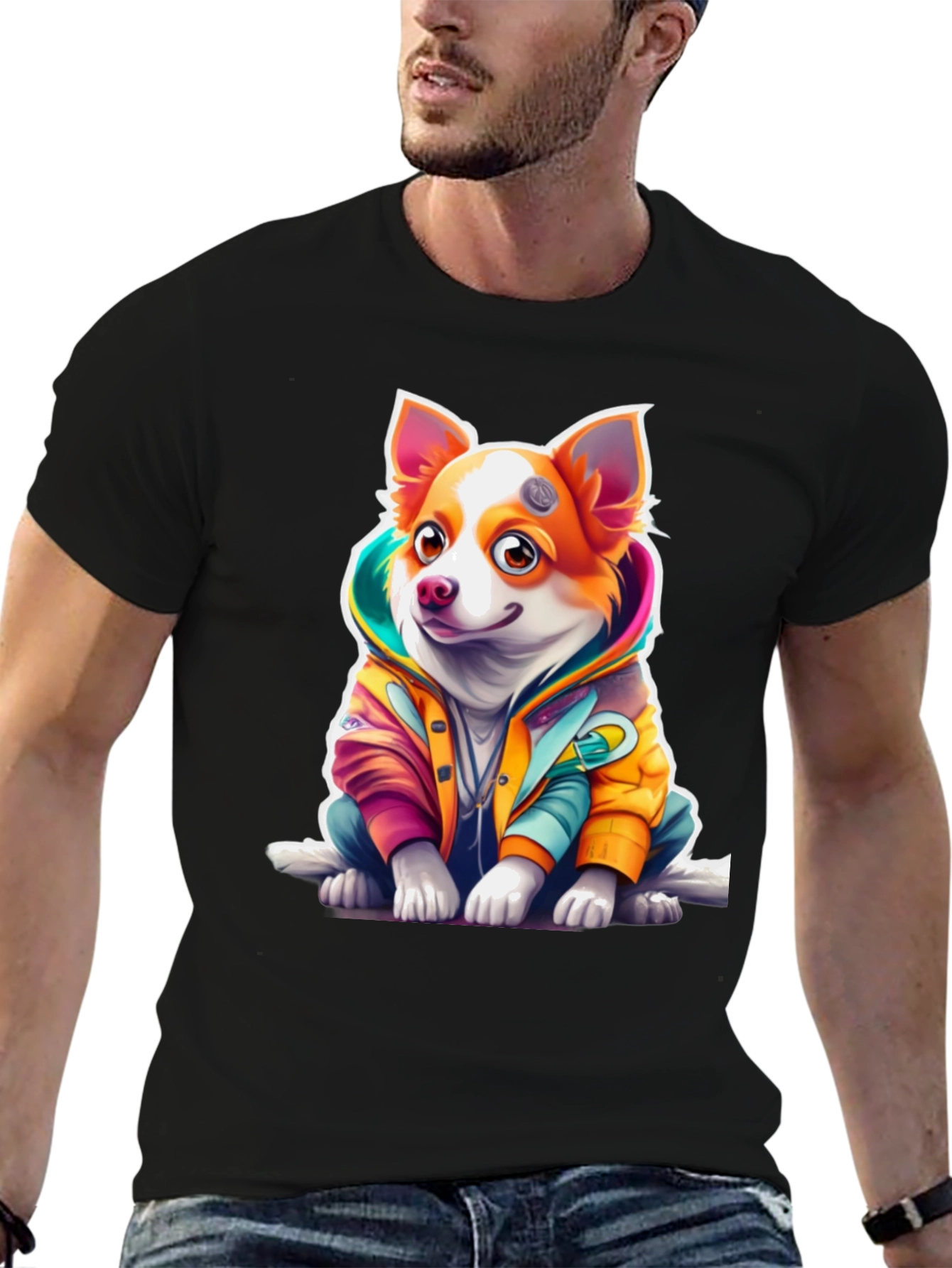 Dog in Hoodie Graphic T-Shirt