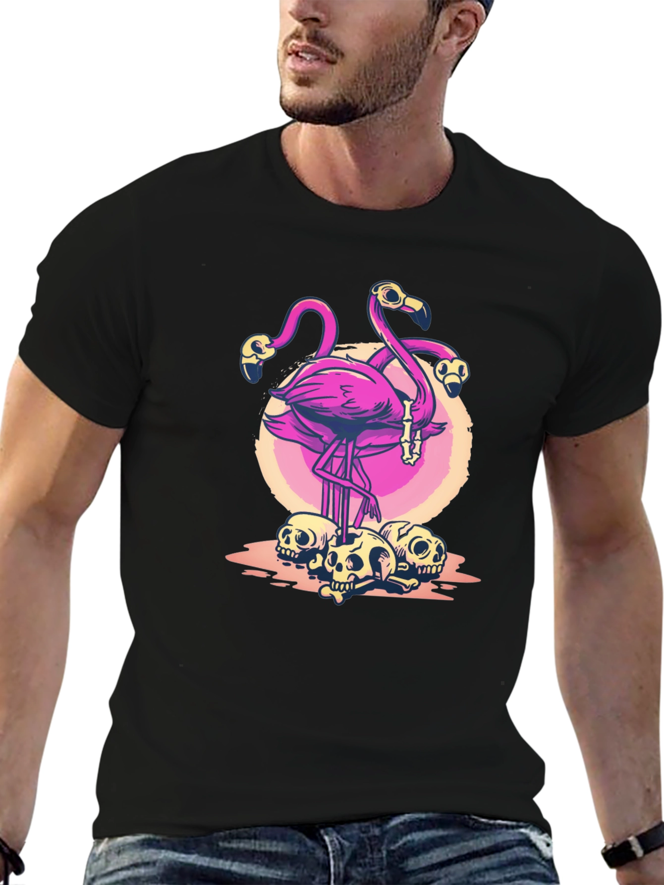 Flamingo Skull Graphic T-Shirt