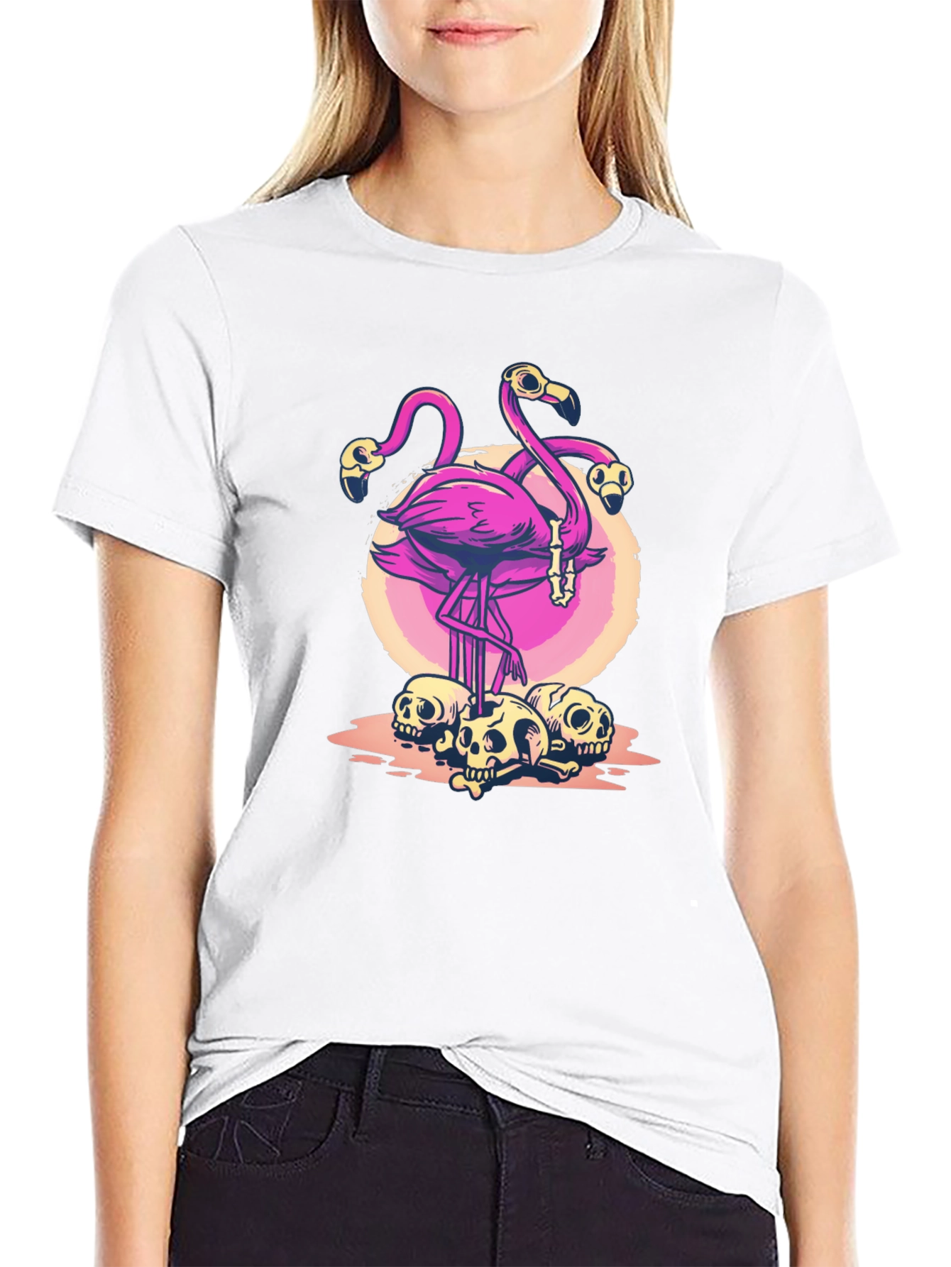 Flamingo Skull Graphic T-Shirt