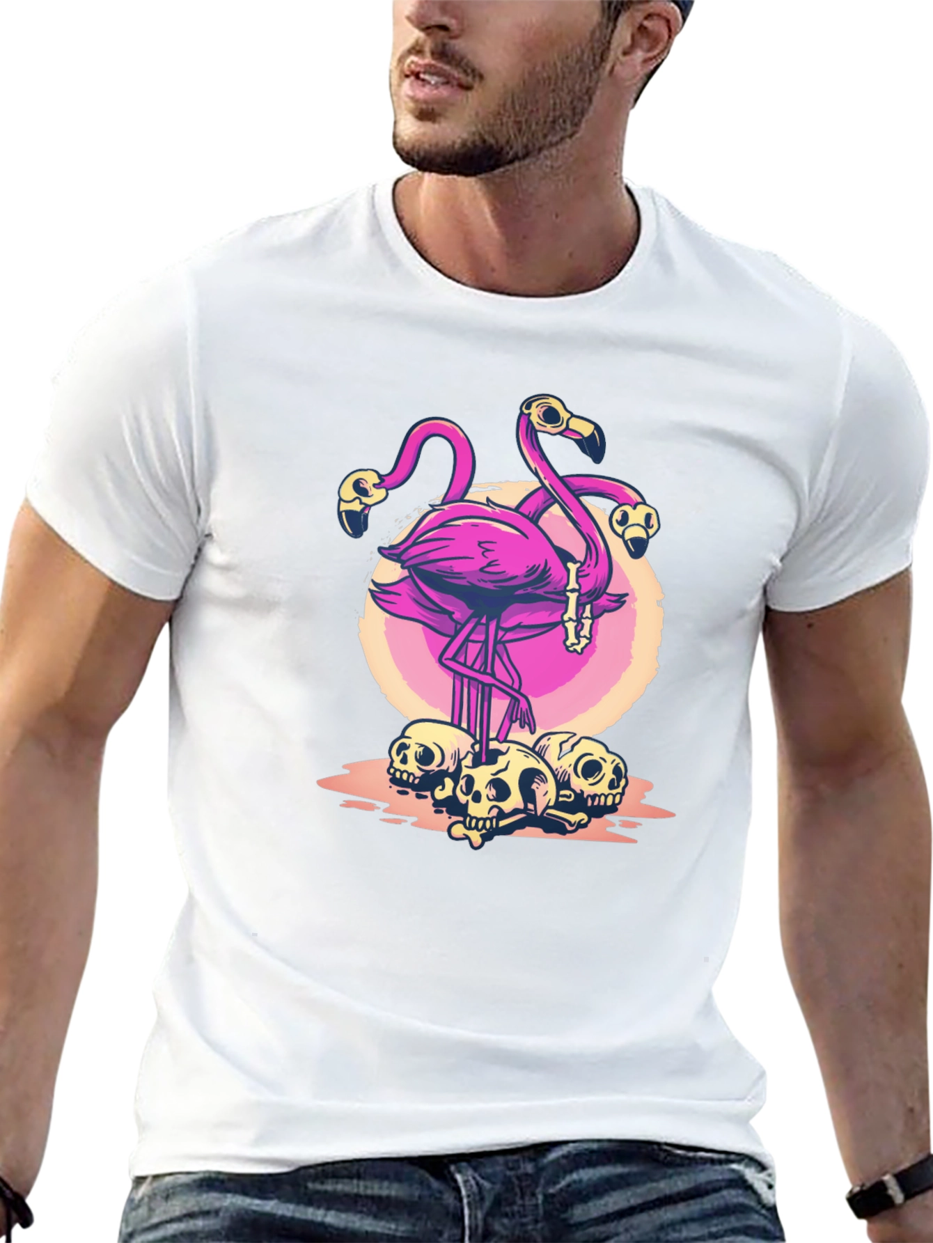 Flamingo Skull Graphic T-Shirt