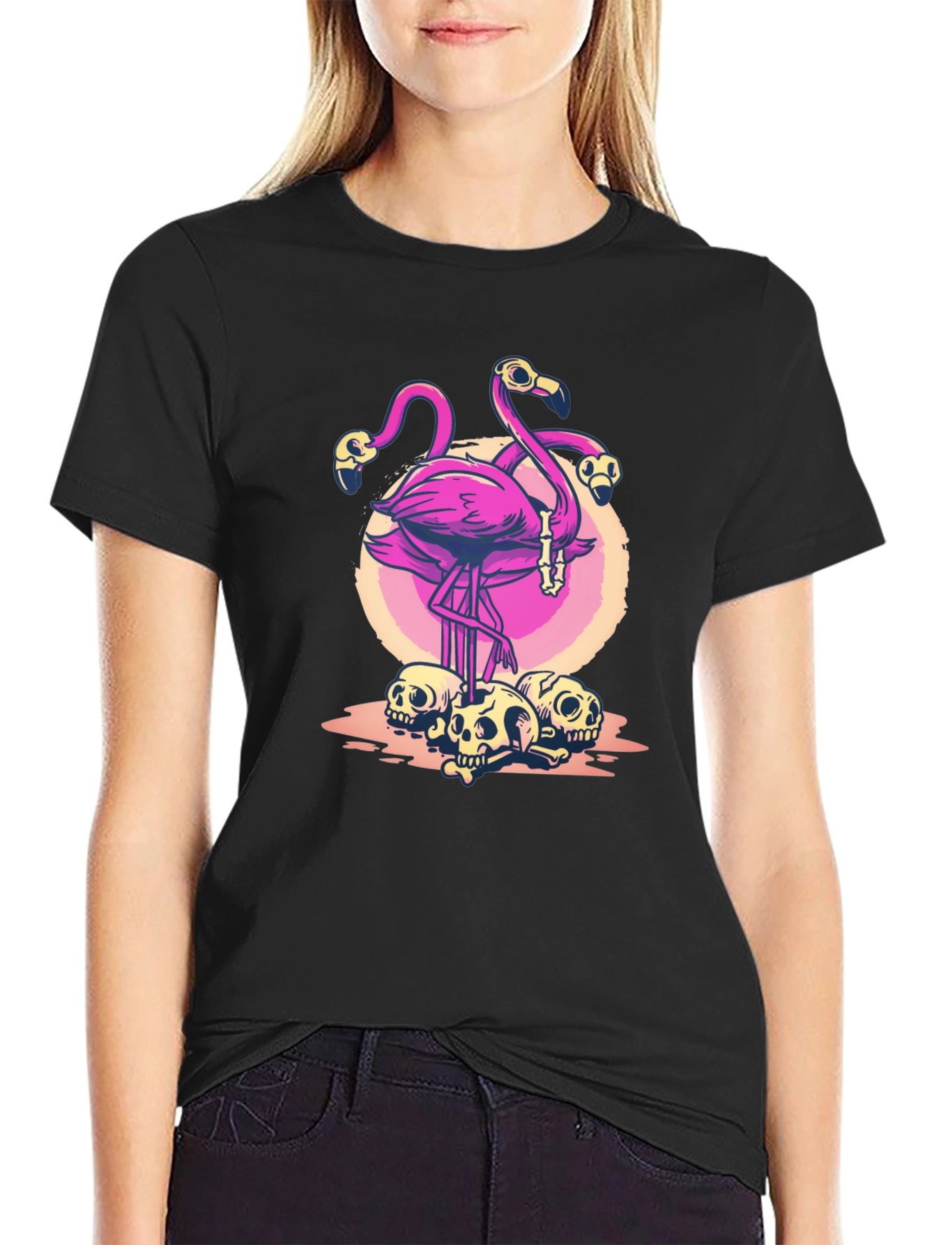 Flamingo Skull Graphic T-Shirt