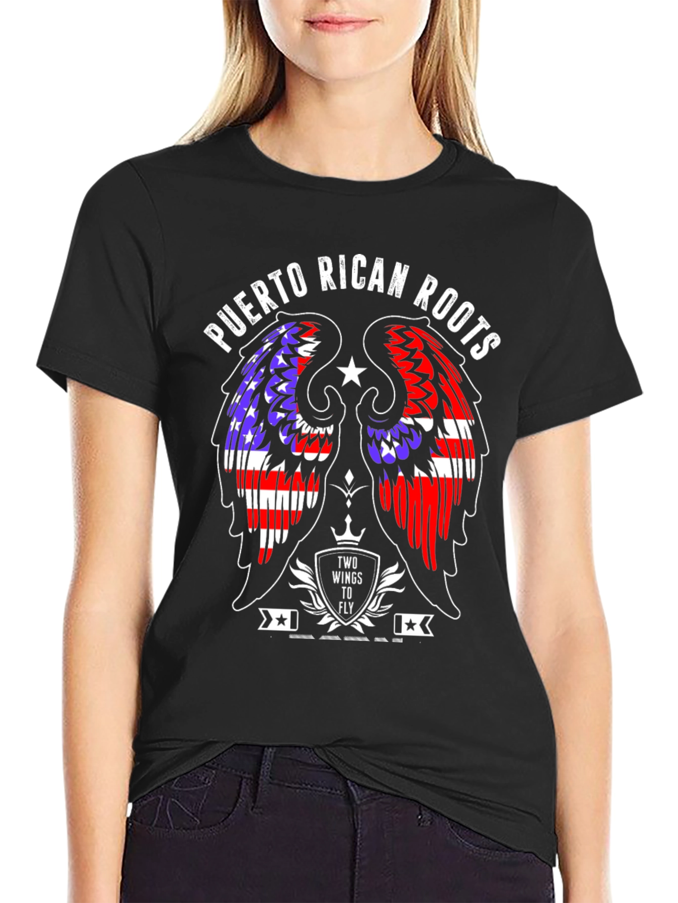 Puerto Rican Roots Wings T-Shirt - Black