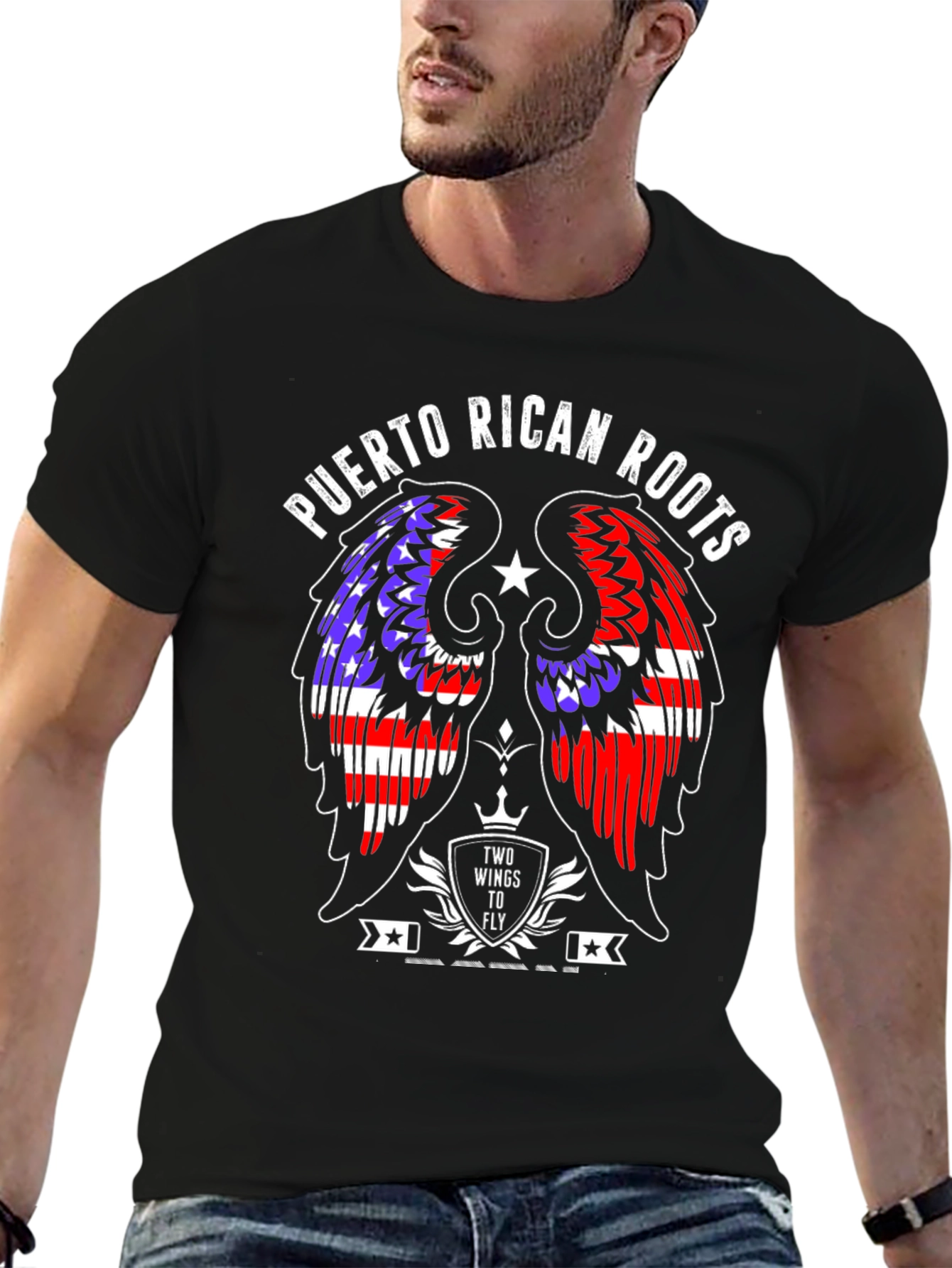 Puerto Rican Roots Wings T-Shirt - Black