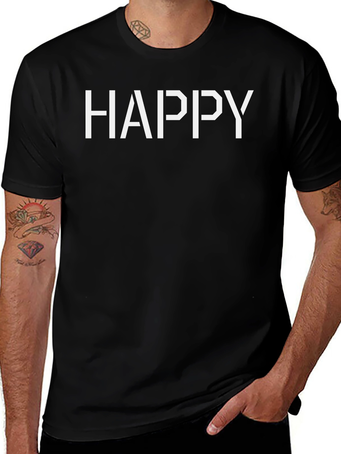 Happy Graphic Tee - Black Cotton Casual Shirt