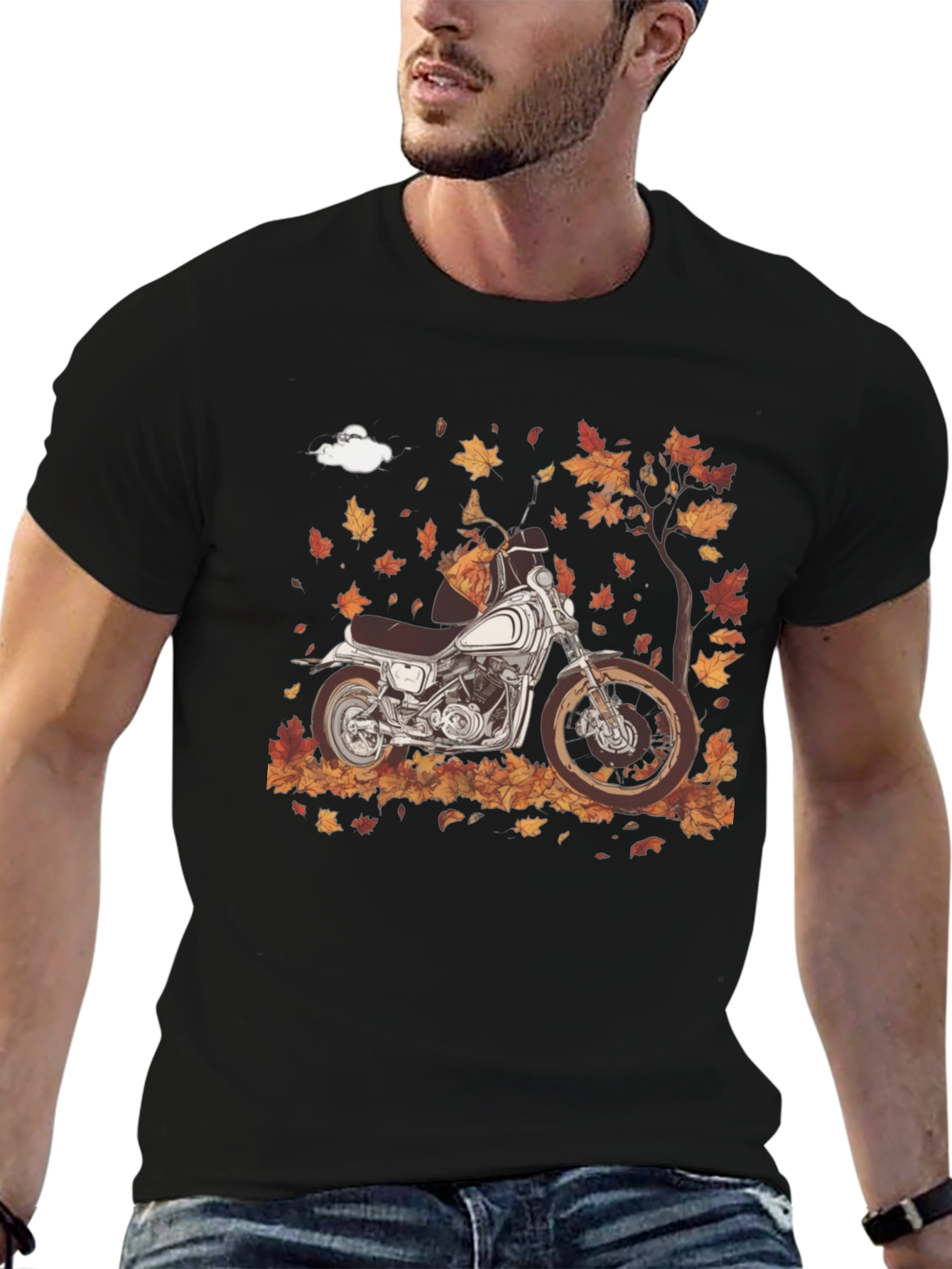 Motorcycle Autumn Leaves Graphic T-Shirt