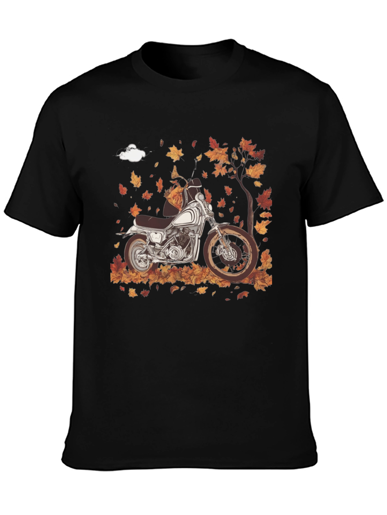 Motorcycle Autumn Leaves Graphic T-Shirt