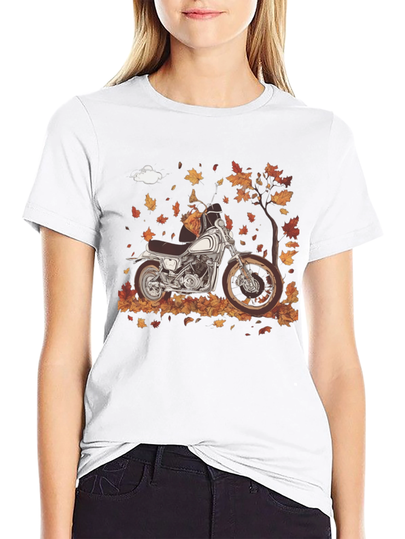 Motorcycle Autumn Leaves Graphic T-Shirt