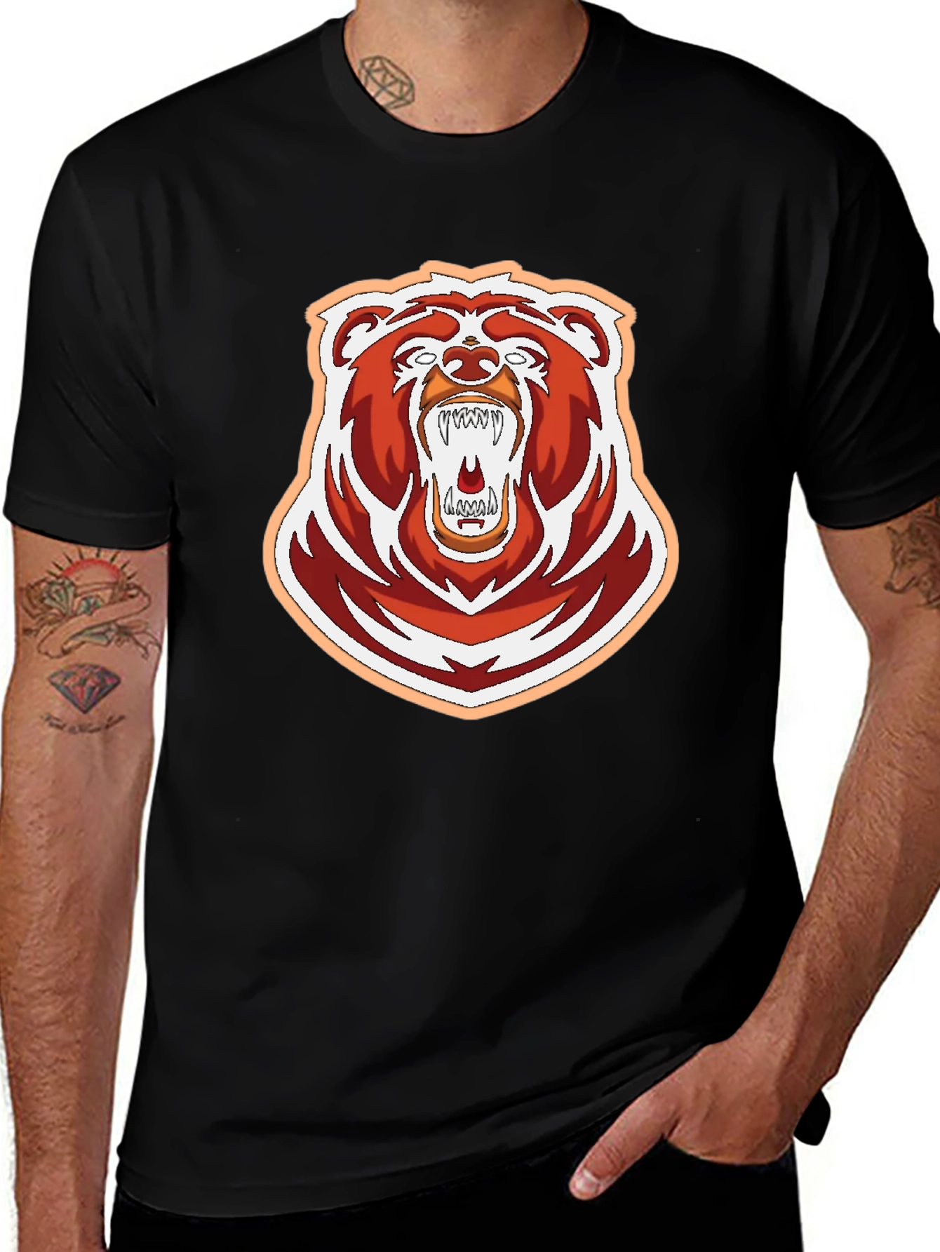 Bold Roaring Bear Graphic Tee - Black