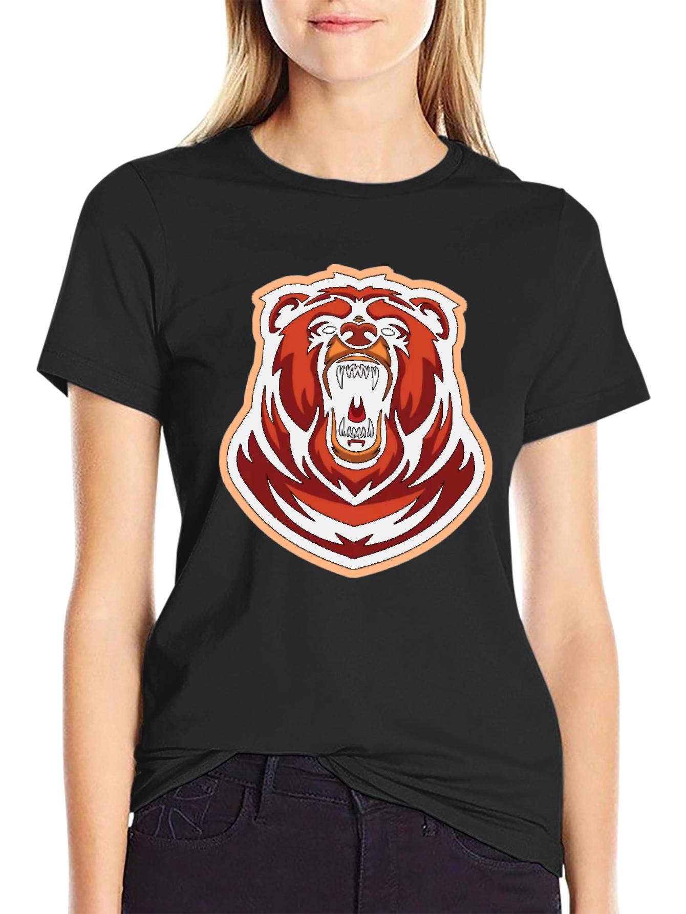 Bold Roaring Bear Graphic Tee - Black