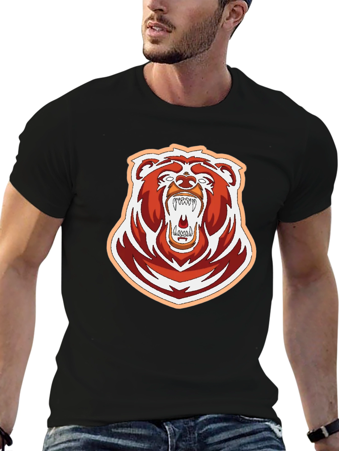 Bold Roaring Bear Graphic Tee - Black