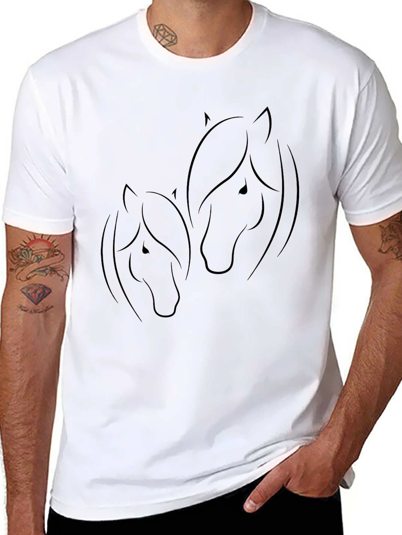 Elegant Horse Silhouette Black T-Shirt