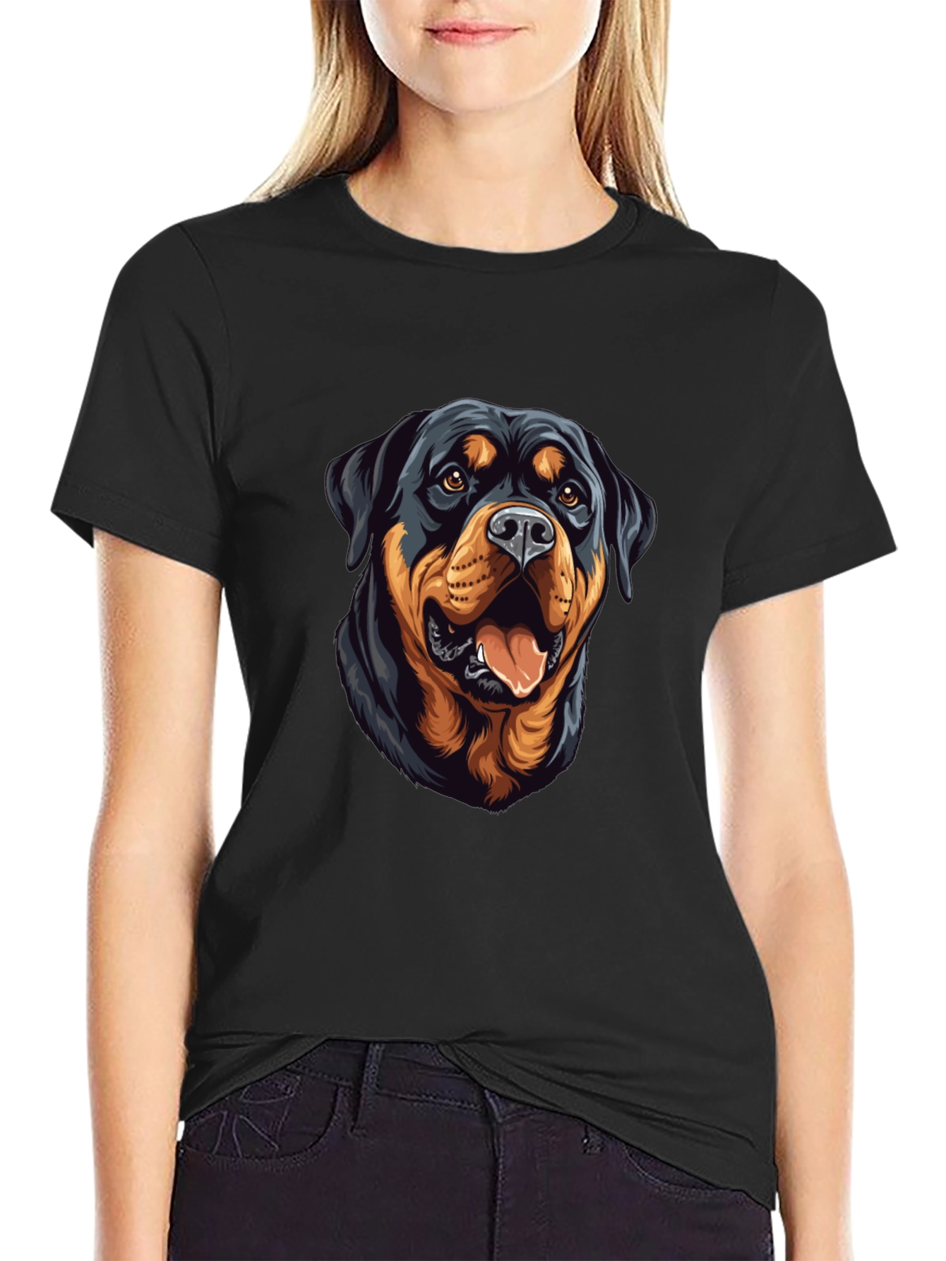 Rottweiler Dog Graphic Print Black T-Shirt