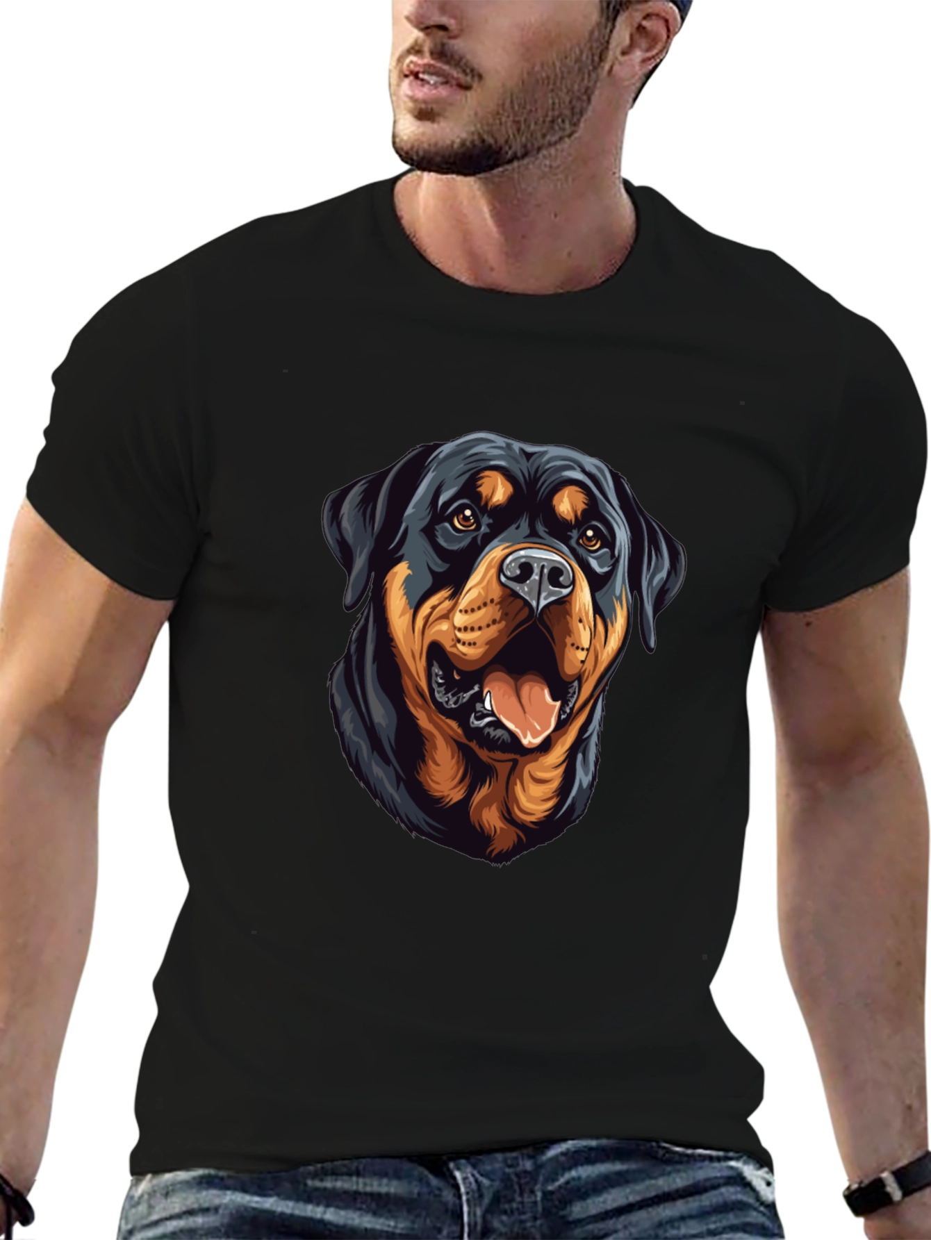Rottweiler Dog Graphic Print Black T-Shirt