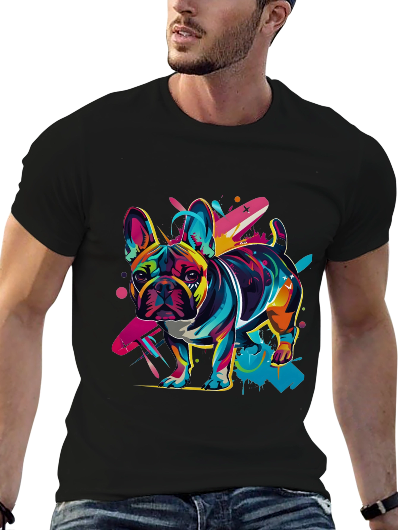 Vibrant French Bulldog Graphic Tee - Black