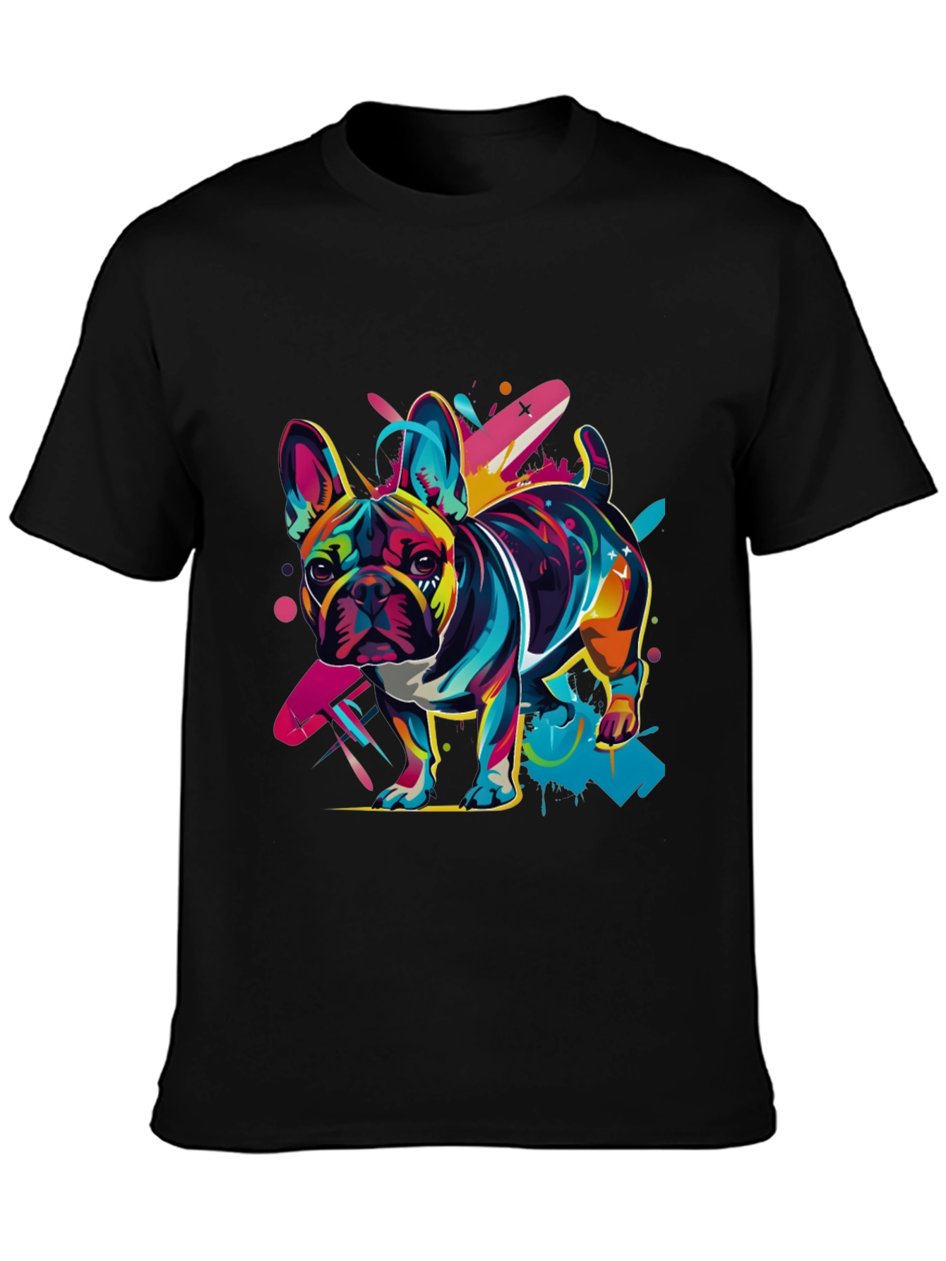 Vibrant French Bulldog Graphic Tee - Black