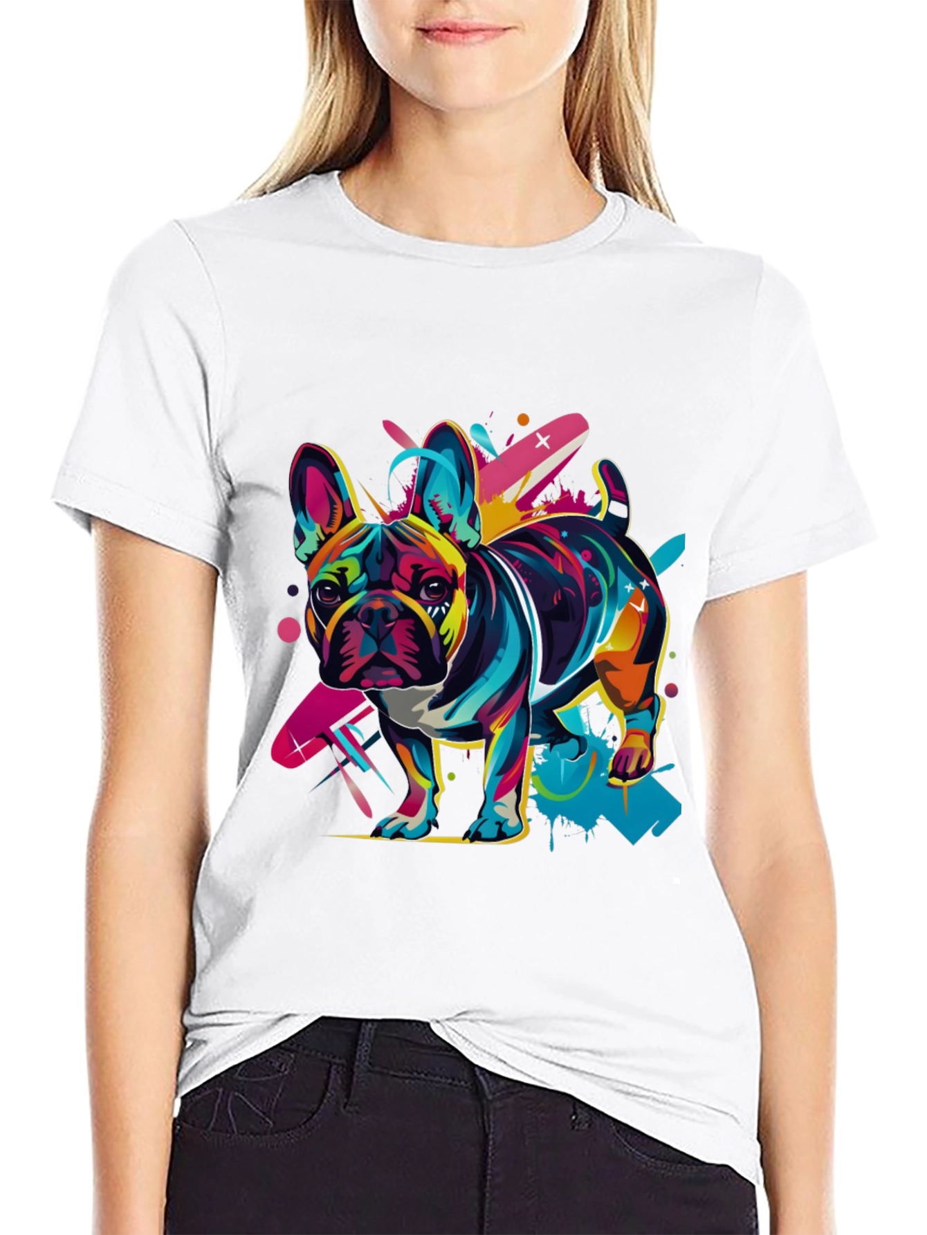 Vibrant French Bulldog Graphic Tee - Black