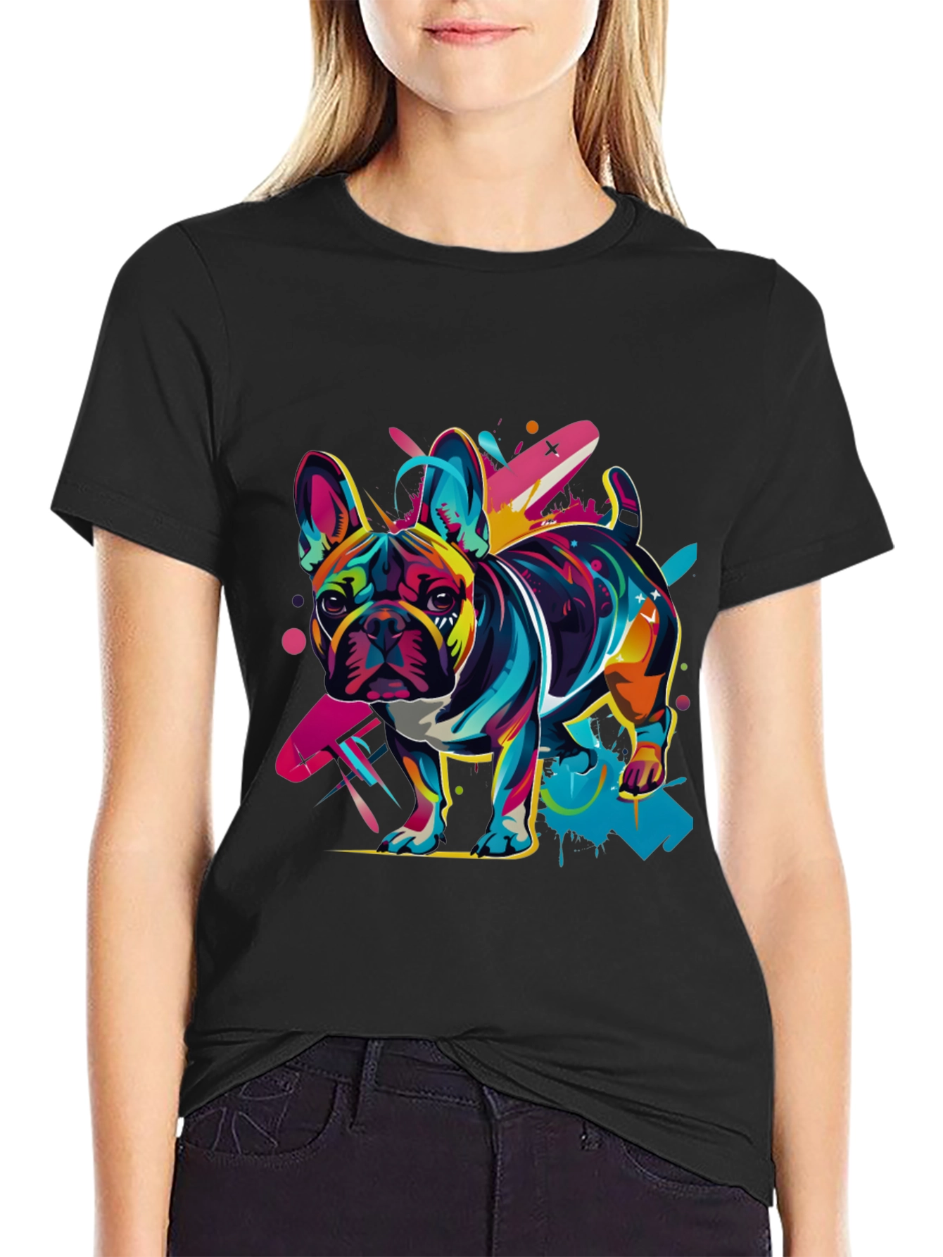 Vibrant French Bulldog Graphic Tee - Black