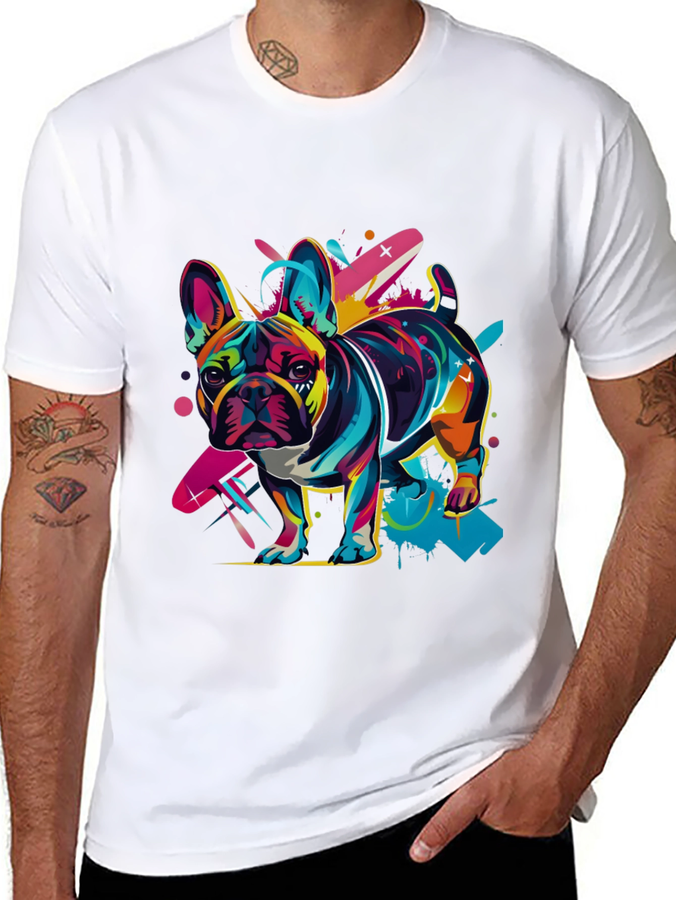 Vibrant French Bulldog Graphic Tee - Black