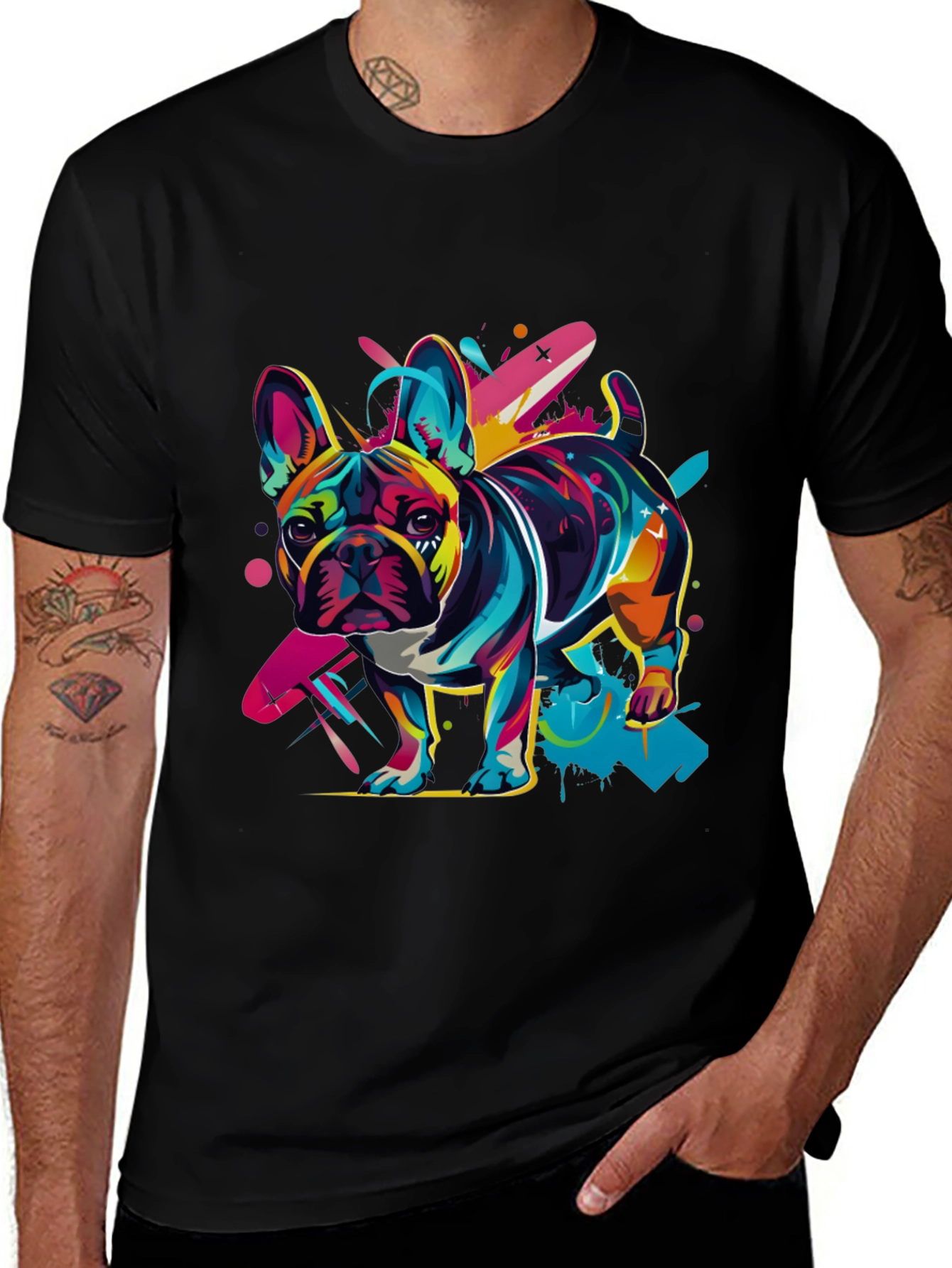 Vibrant French Bulldog Graphic Tee - Black