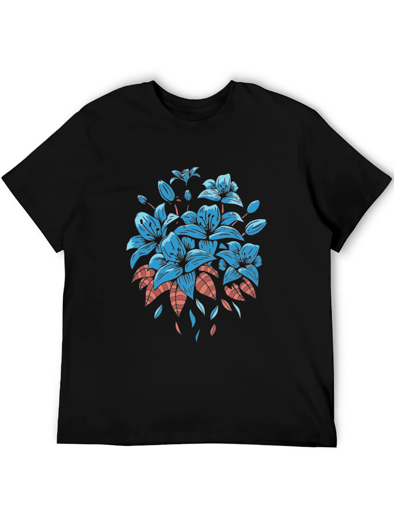 Floral Graphic Tee - Black Cotton T-Shirt