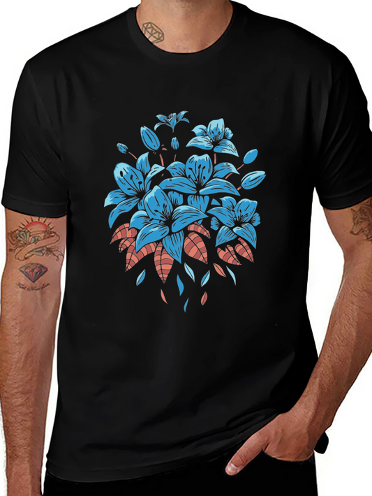 Floral Graphic Tee - Black Cotton T-Shirt
